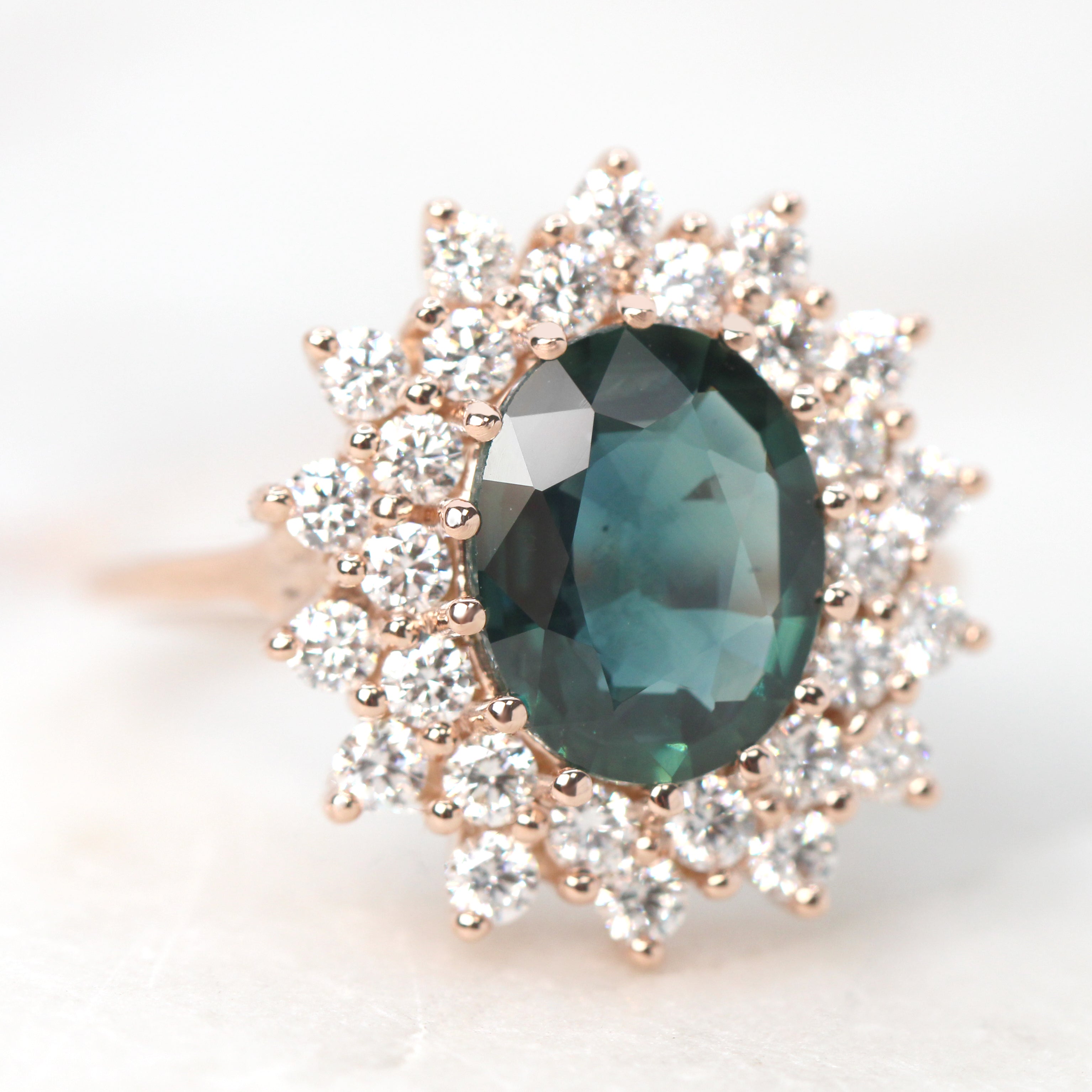 Catherine Ring with a 2.40 Carat Teal Oval Sapphire and White Accent ...