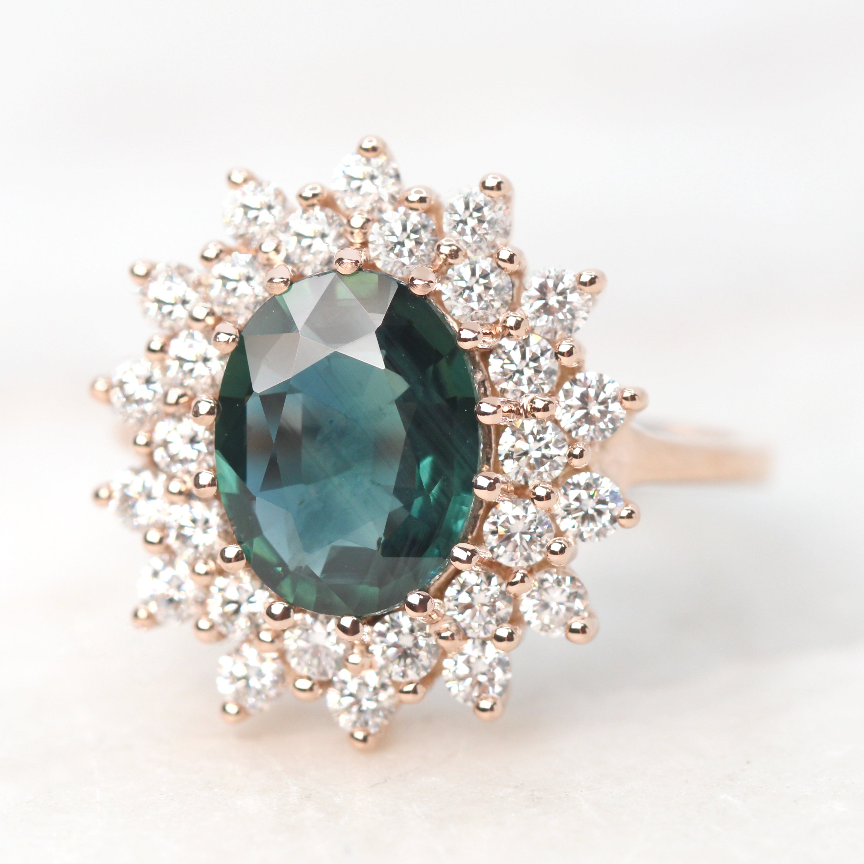 Catherine Ring with a 2.40 Carat Teal Oval Sapphire and White Accent ...