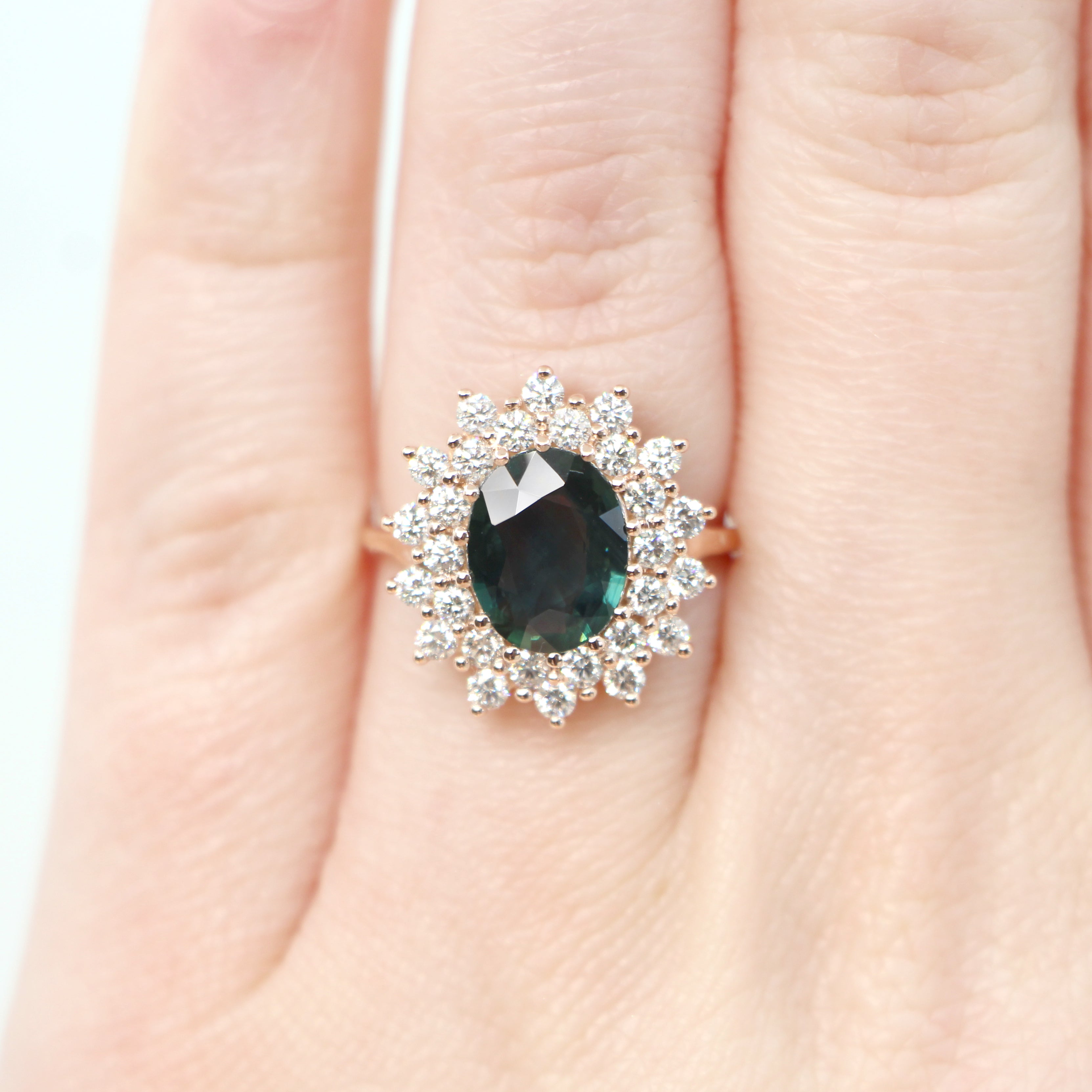 Catherine Ring with a 2.40 Carat Teal Oval Sapphire and White Accent D ...