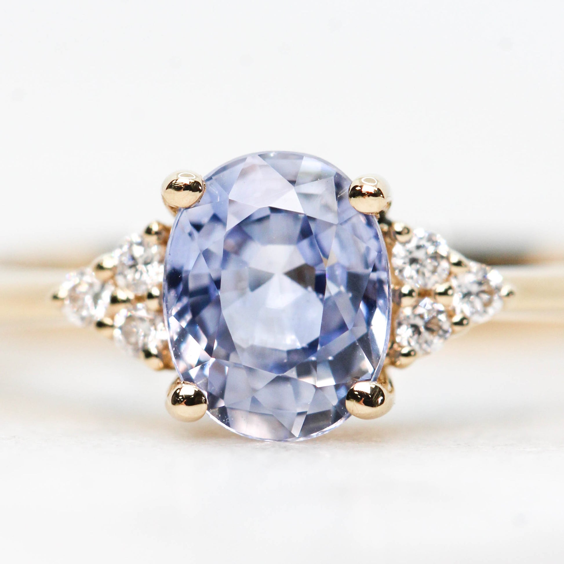 Imogene Ring with a 1.09 Carat Light Blue Sapphire and Accent Diamonds in 14k Yellow Gold - Ready to Size and Ship - Midwinter Co. Alternative Bridal Rings and Modern Fine Jewelry