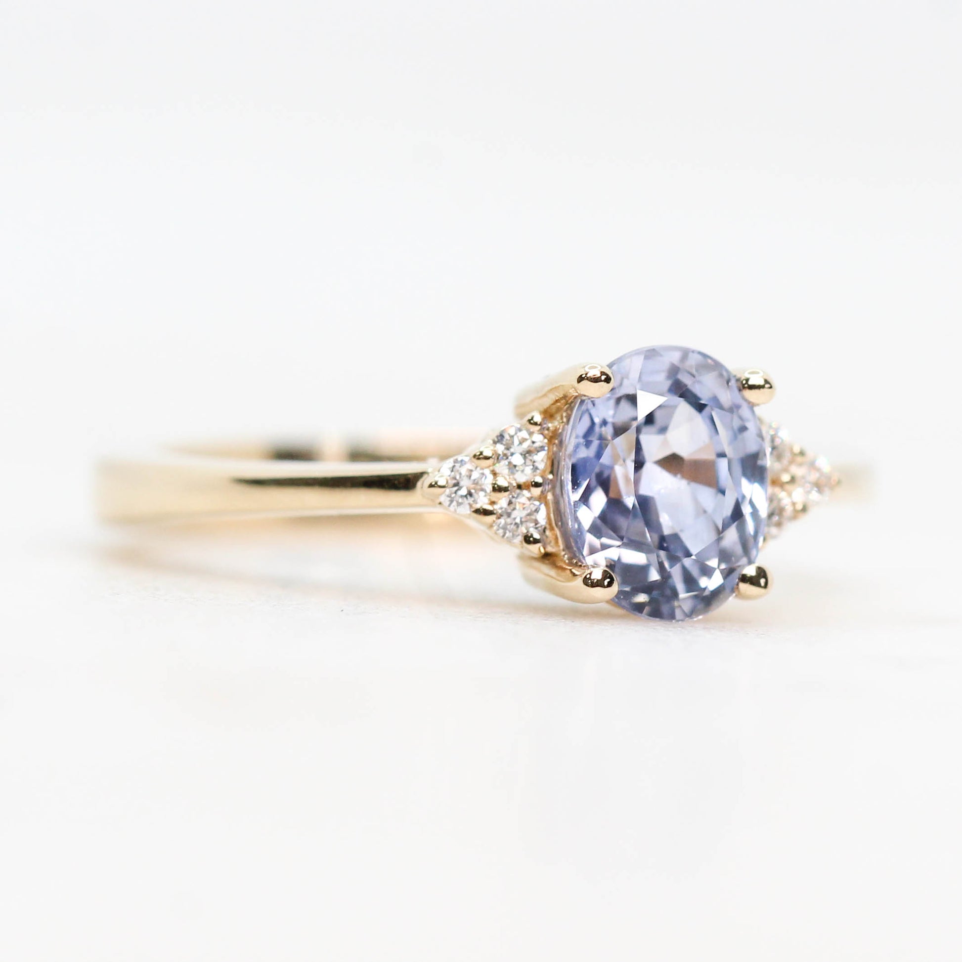 Imogene Ring with a 1.09 Carat Light Blue Sapphire and Accent Diamonds in 14k Yellow Gold - Ready to Size and Ship - Midwinter Co. Alternative Bridal Rings and Modern Fine Jewelry