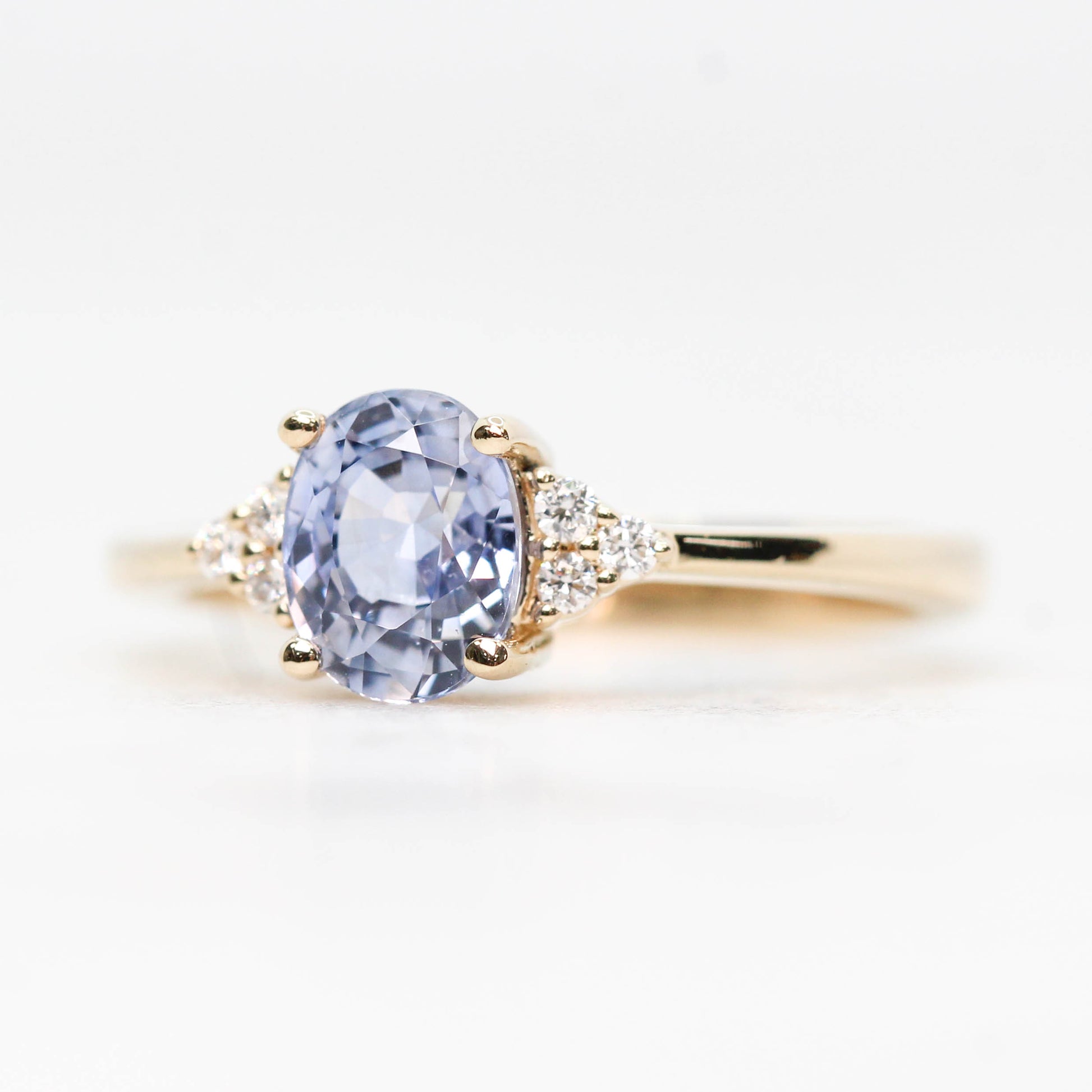 Imogene Ring with a 1.09 Carat Light Blue Sapphire and Accent Diamonds in 14k Yellow Gold - Ready to Size and Ship - Midwinter Co. Alternative Bridal Rings and Modern Fine Jewelry