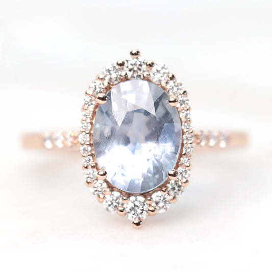 Grace Ring with a 2.45 Carat Periwinkle Blue Oval Sapphire and White Accent Diamonds in 14k Rose Gold - Ready to Size and Ship - Midwinter Co. Alternative Bridal Rings and Modern Fine Jewelry