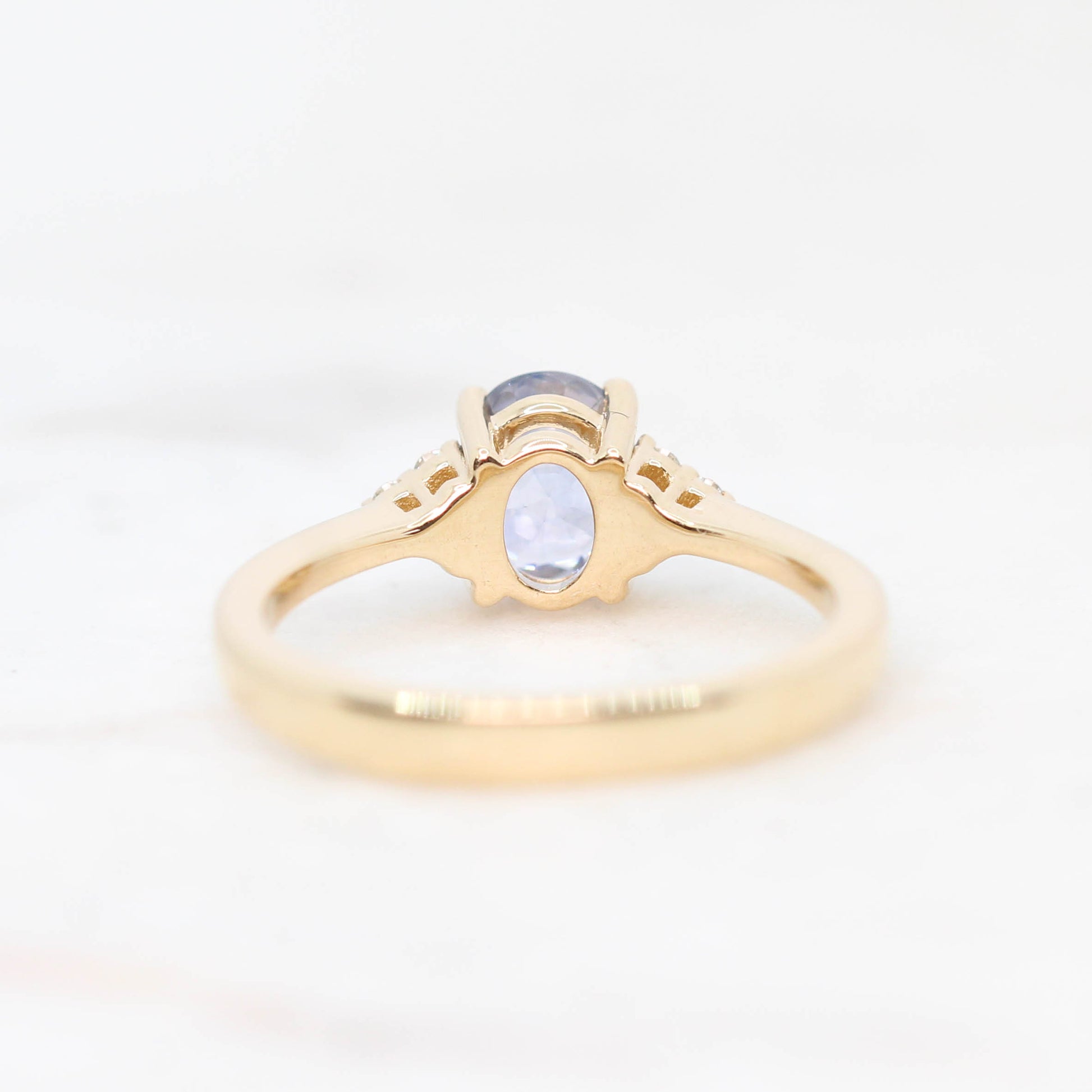 Imogene Ring with a 1.09 Carat Light Blue Sapphire and Accent Diamonds in 14k Yellow Gold - Ready to Size and Ship - Midwinter Co. Alternative Bridal Rings and Modern Fine Jewelry