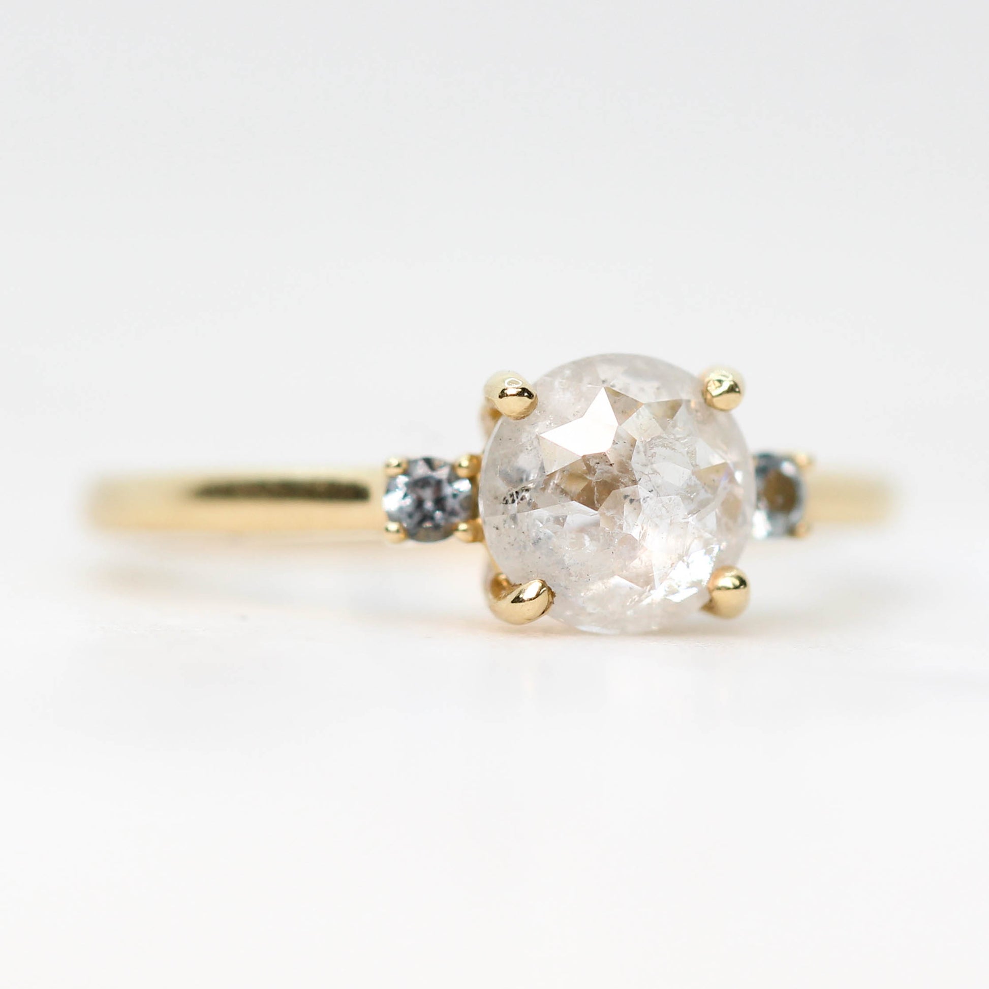 Terra Ring with a 1.33 Carat Rose Cut Celestial Diamond and Gray Blue Spinel in 14k Yellow Gold - Ready to Size and Ship - Midwinter Co. Alternative Bridal Rings and Modern Fine Jewelry