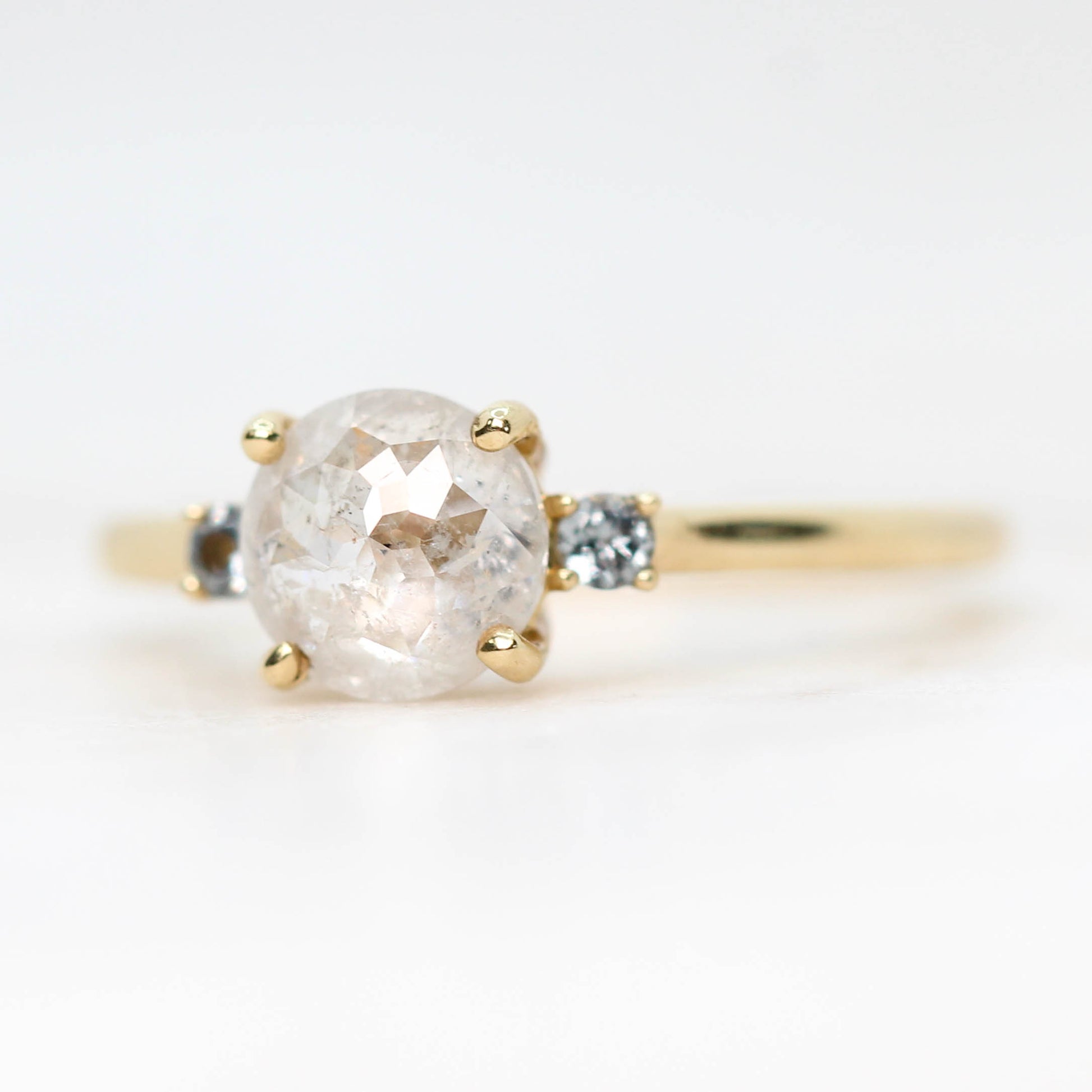 Terra Ring with a 1.33 Carat Rose Cut Celestial Diamond and Gray Blue Spinel in 14k Yellow Gold - Ready to Size and Ship - Midwinter Co. Alternative Bridal Rings and Modern Fine Jewelry