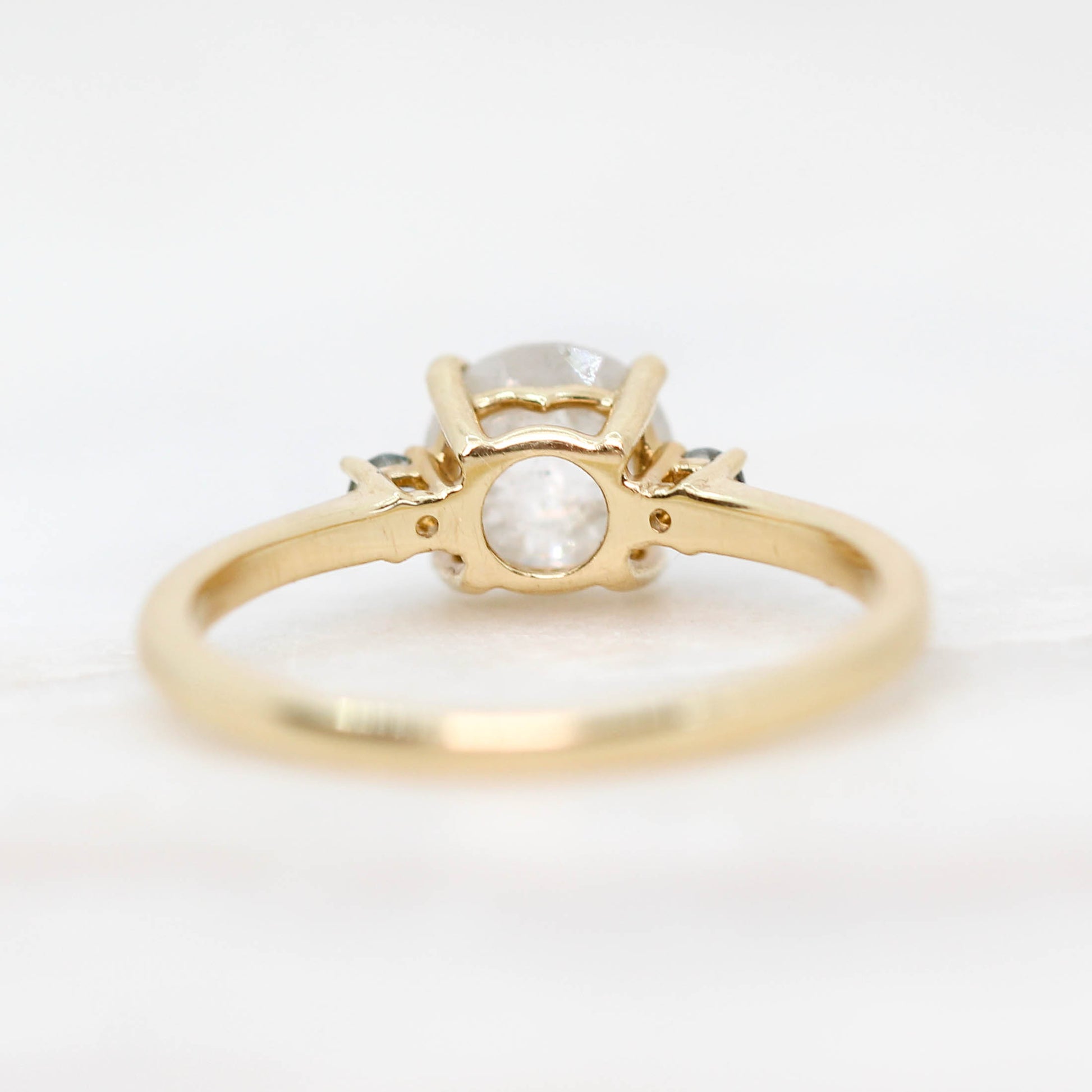 Terra Ring with a 1.33 Carat Rose Cut Celestial Diamond and Gray Blue Spinel in 14k Yellow Gold - Ready to Size and Ship - Midwinter Co. Alternative Bridal Rings and Modern Fine Jewelry