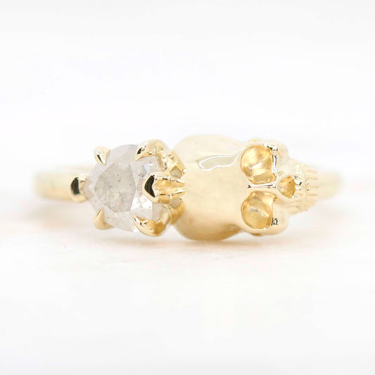 Skull Ring with a 0.79 Carat Misty White Heart-Shaped Diamond and Hidden Diamond in 14k Yellow Gold - Ready to Size and Ship - Midwinter Co. Alternative Bridal Rings and Modern Fine Jewelry