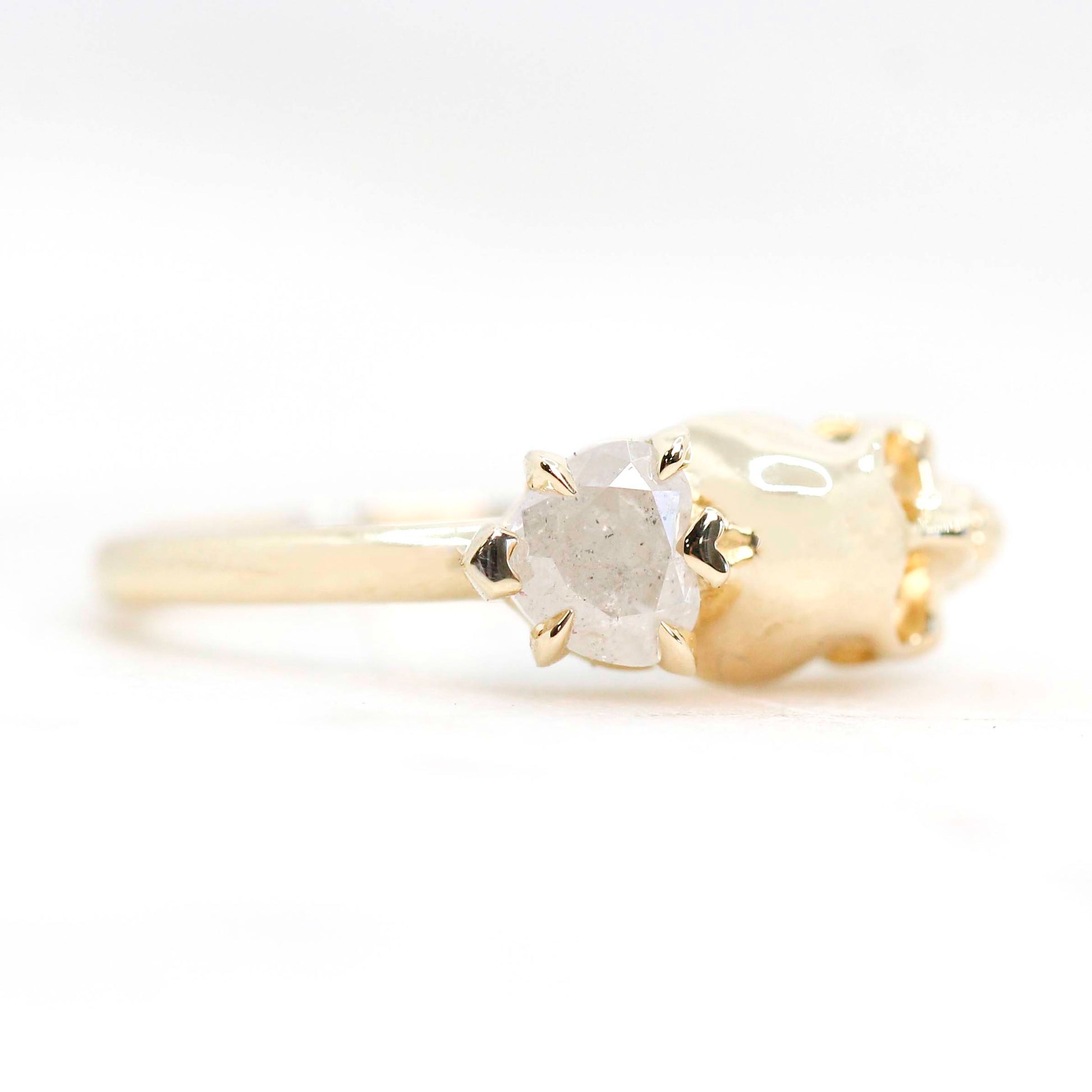 Skull Ring with a 0.79 Carat Misty White Heart-Shaped Diamond and Hidden Diamond in 14k Yellow Gold - Ready to Size and Ship - Midwinter Co. Alternative Bridal Rings and Modern Fine Jewelry