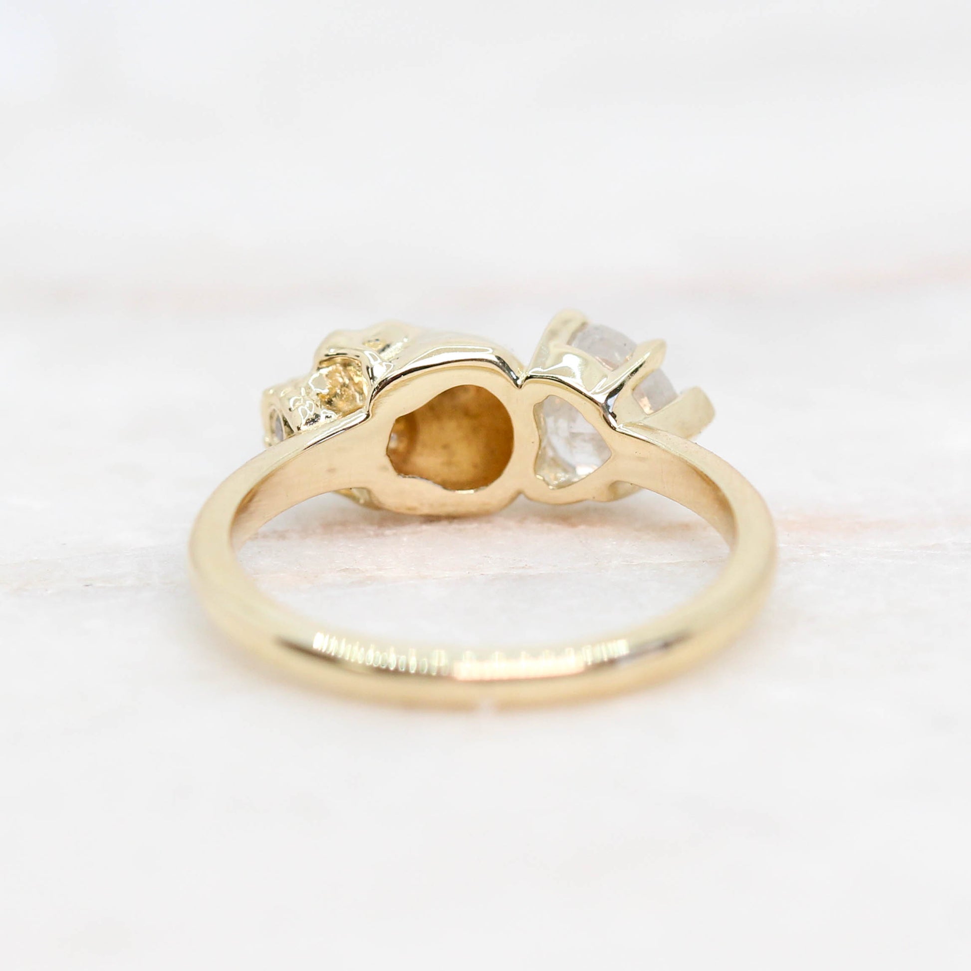 Skull Ring with a 0.79 Carat Misty White Heart-Shaped Diamond and Hidden Diamond in 14k Yellow Gold - Ready to Size and Ship - Midwinter Co. Alternative Bridal Rings and Modern Fine Jewelry