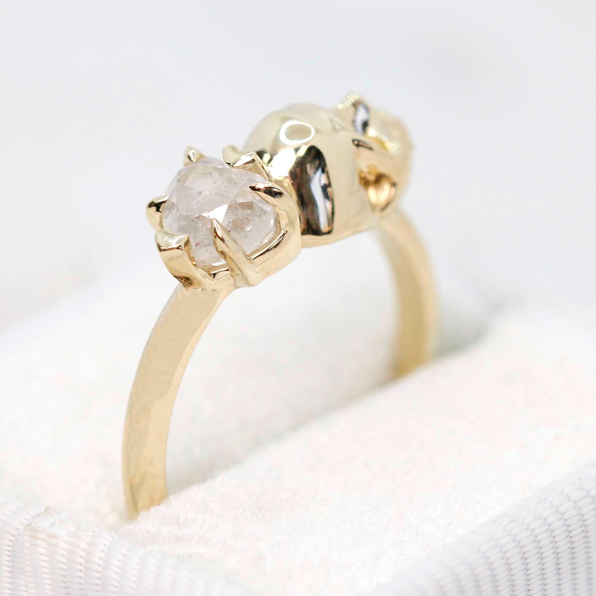 Skull Ring with a 0.79 Carat Misty White Heart-Shaped Diamond and Hidden Diamond in 14k Yellow Gold - Ready to Size and Ship - Midwinter Co. Alternative Bridal Rings and Modern Fine Jewelry