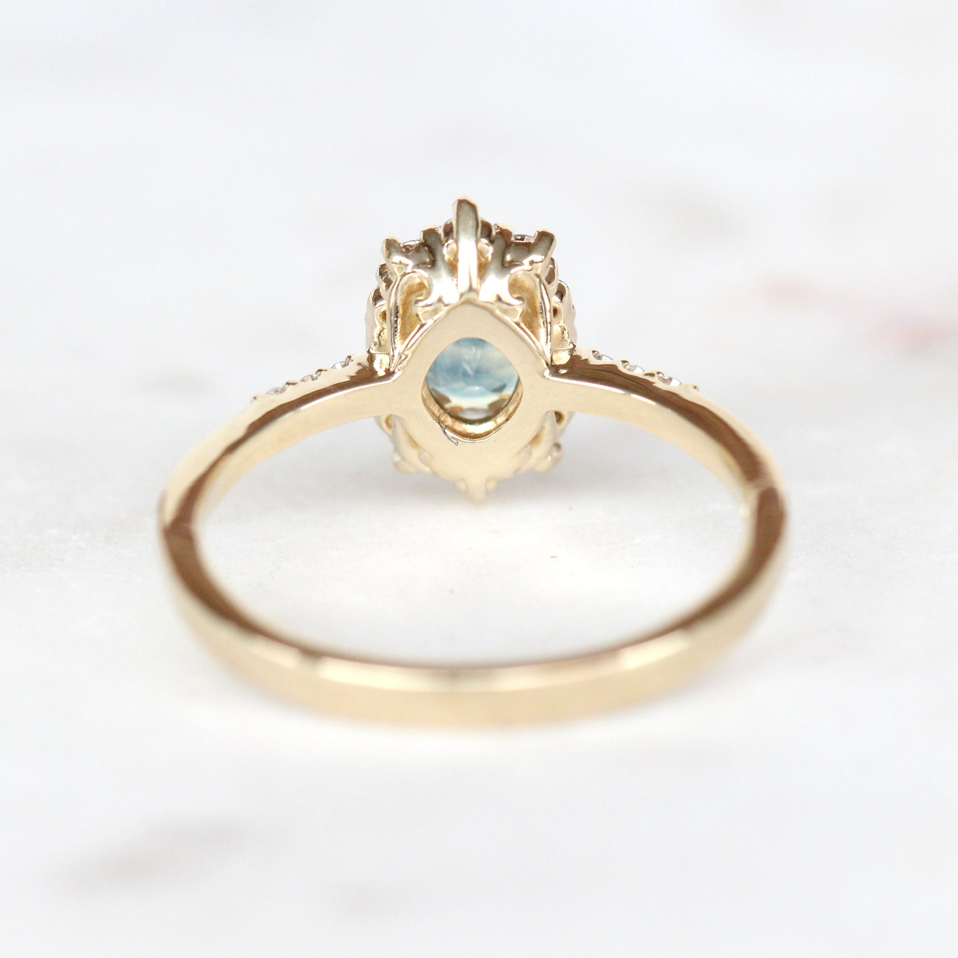 Grace Ring with a 1.06 Carat Oval Blue Sapphire with White Accent Diamonds in 14k Yellow Gold - Ready to Size and Ship - Midwinter Co. Alternative Bridal Rings and Modern Fine Jewelry