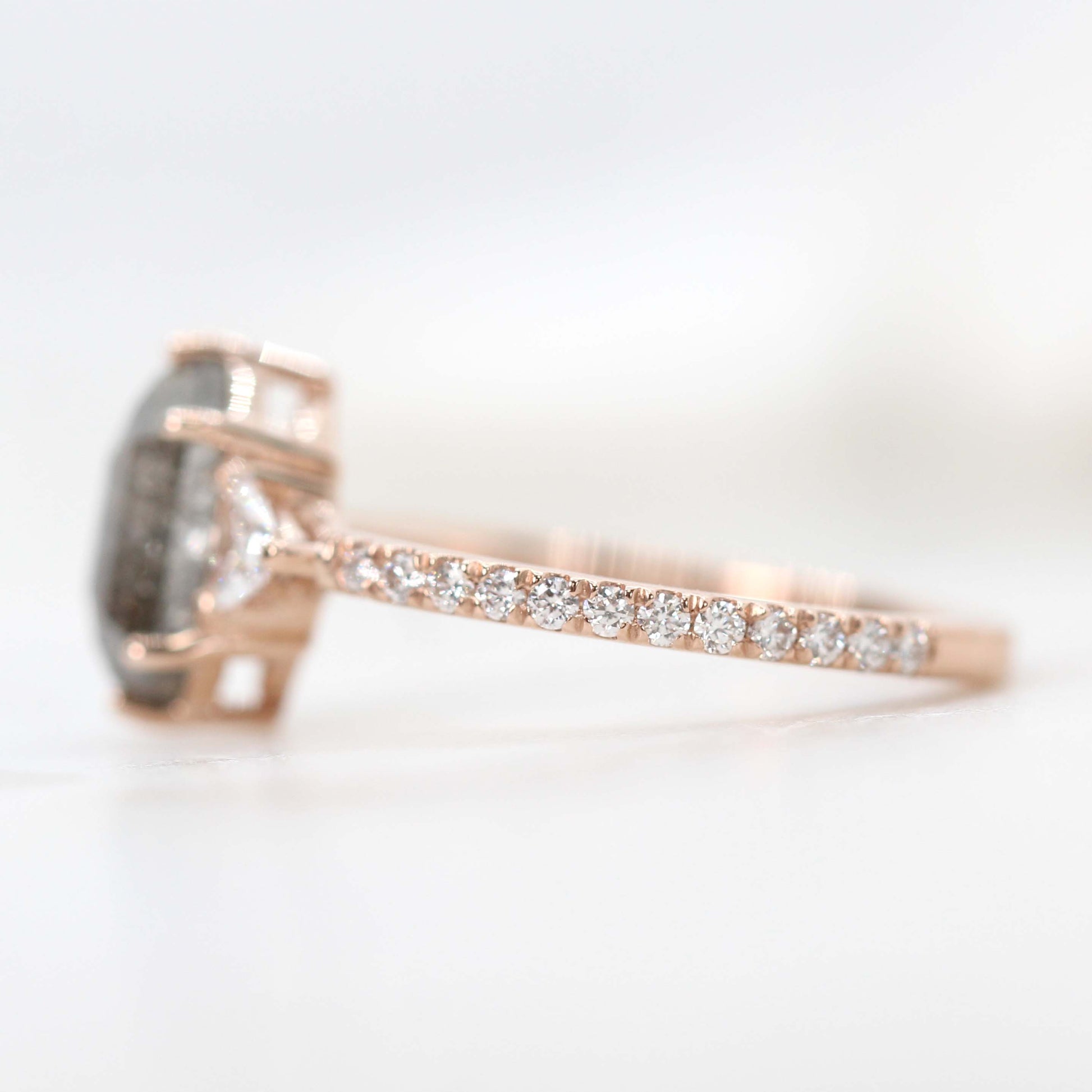 Dia Ring with a 1.71 Carat Dark Hexagon Celestial Diamond and White Accent Diamonds in 14k Rose Gold - Ready to Size and Ship - Midwinter Co. Alternative Bridal Rings and Modern Fine Jewelry