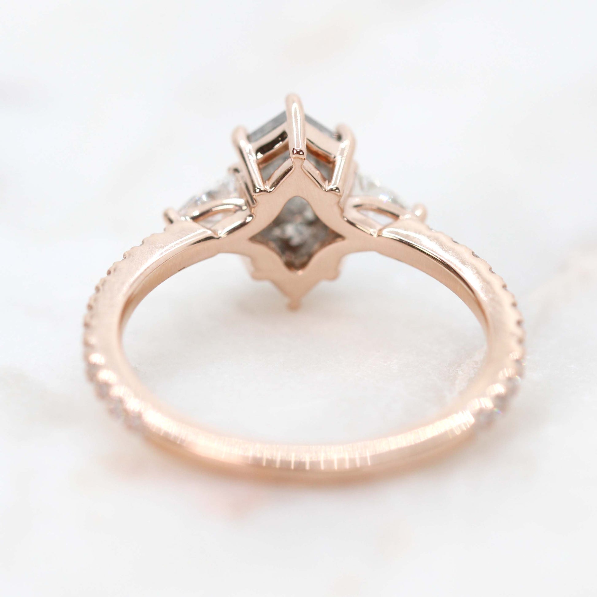 Dia Ring with a 1.71 Carat Dark Hexagon Celestial Diamond and White Accent Diamonds in 14k Rose Gold - Ready to Size and Ship - Midwinter Co. Alternative Bridal Rings and Modern Fine Jewelry