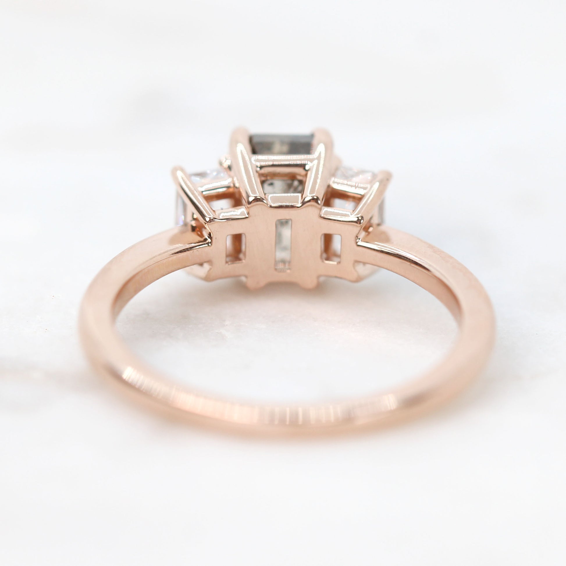 Hellen Ring with a 1.40 Carat Emerald Cut Champagne Brown Celestial Diamond and White Sapphire Accents in 14k Rose Gold - Ready to Size and Ship - Midwinter Co. Alternative Bridal Rings and Modern Fine Jewelry