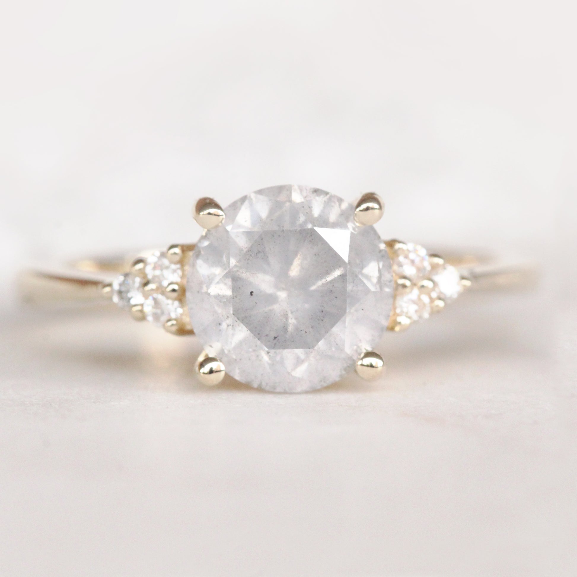 Imogene Ring with a 2.14 Carat Round Light Gray Celestial Diamond and White Accent Diamonds in 14K Yellow Gold - Ready to Size and Ship - Midwinter Co. Alternative Bridal Rings and Modern Fine Jewelry