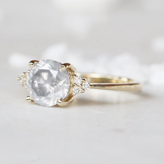 Imogene Ring with a 2.14 Carat Round Light Gray Celestial Diamond and White Accent Diamonds in 14K Yellow Gold - Ready to Size and Ship - Midwinter Co. Alternative Bridal Rings and Modern Fine Jewelry