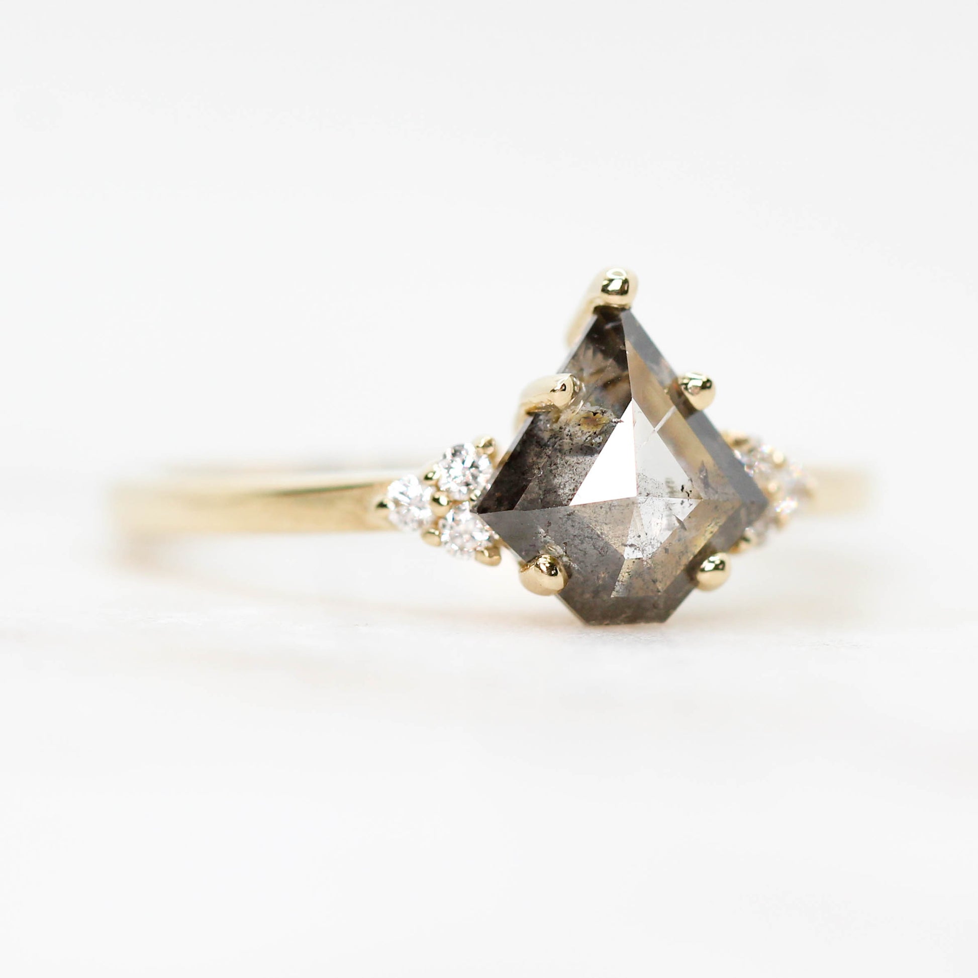 Imogene Ring with a 0.90 Carat Gray Celestial Kite Diamond and White Accent Diamonds in 14k Yellow Gold - Ready to Size and Ship - Midwinter Co. Alternative Bridal Rings and Modern Fine Jewelry