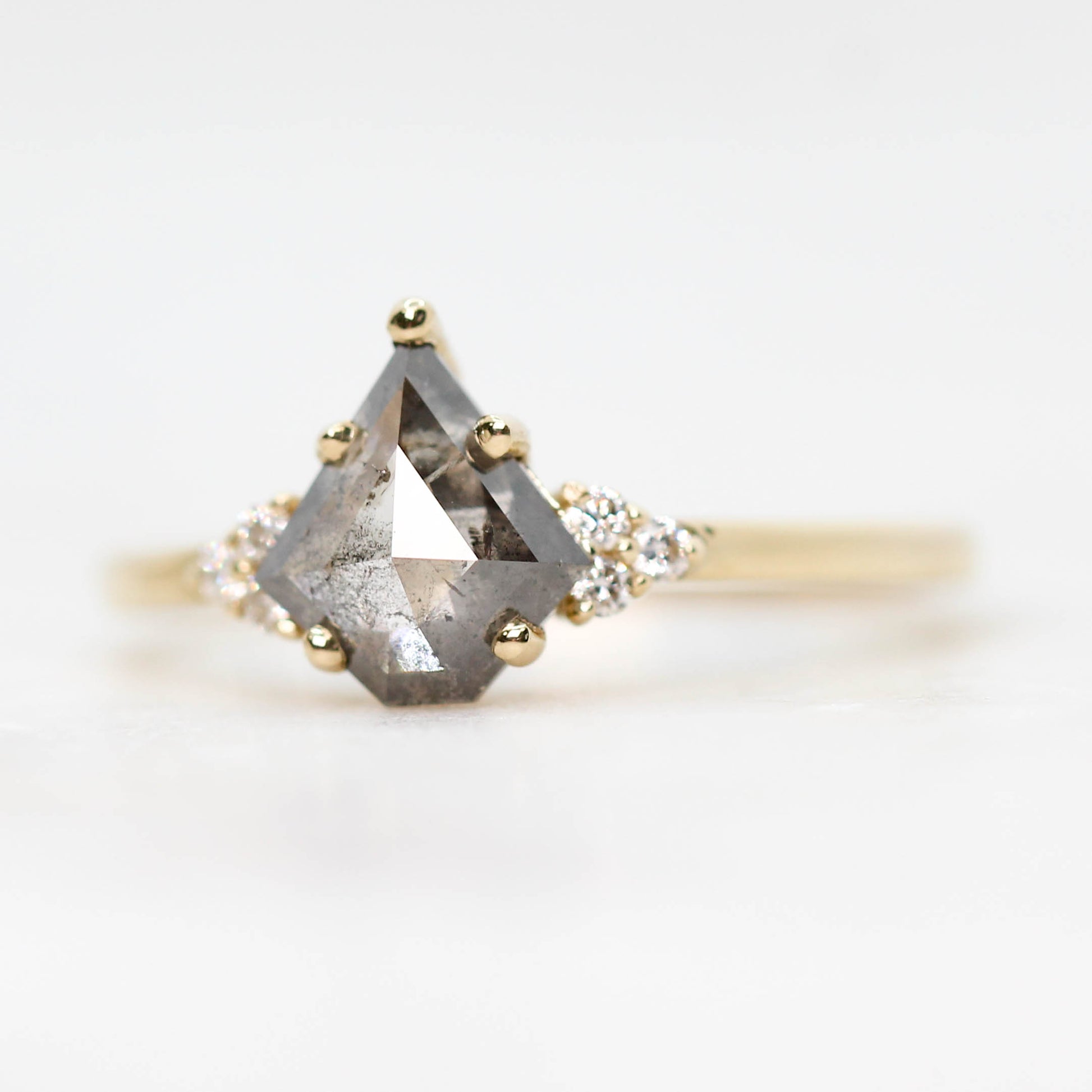 Imogene Ring with a 0.90 Carat Gray Celestial Kite Diamond and White Accent Diamonds in 14k Yellow Gold - Ready to Size and Ship - Midwinter Co. Alternative Bridal Rings and Modern Fine Jewelry