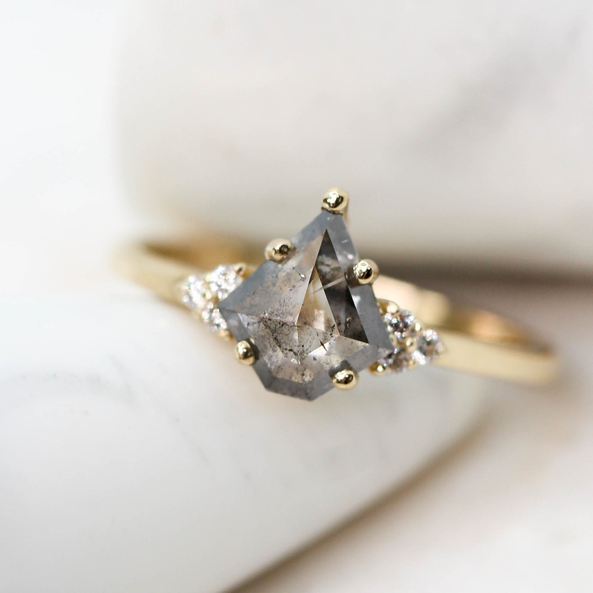 Imogene Ring with a 0.90 Carat Gray Celestial Kite Diamond and White Accent Diamonds in 14k Yellow Gold - Ready to Size and Ship - Midwinter Co. Alternative Bridal Rings and Modern Fine Jewelry