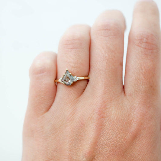 Imogene Ring with a 0.90 Carat Gray Celestial Kite Diamond and White Accent Diamonds in 14k Yellow Gold - Ready to Size and Ship - Midwinter Co. Alternative Bridal Rings and Modern Fine Jewelry