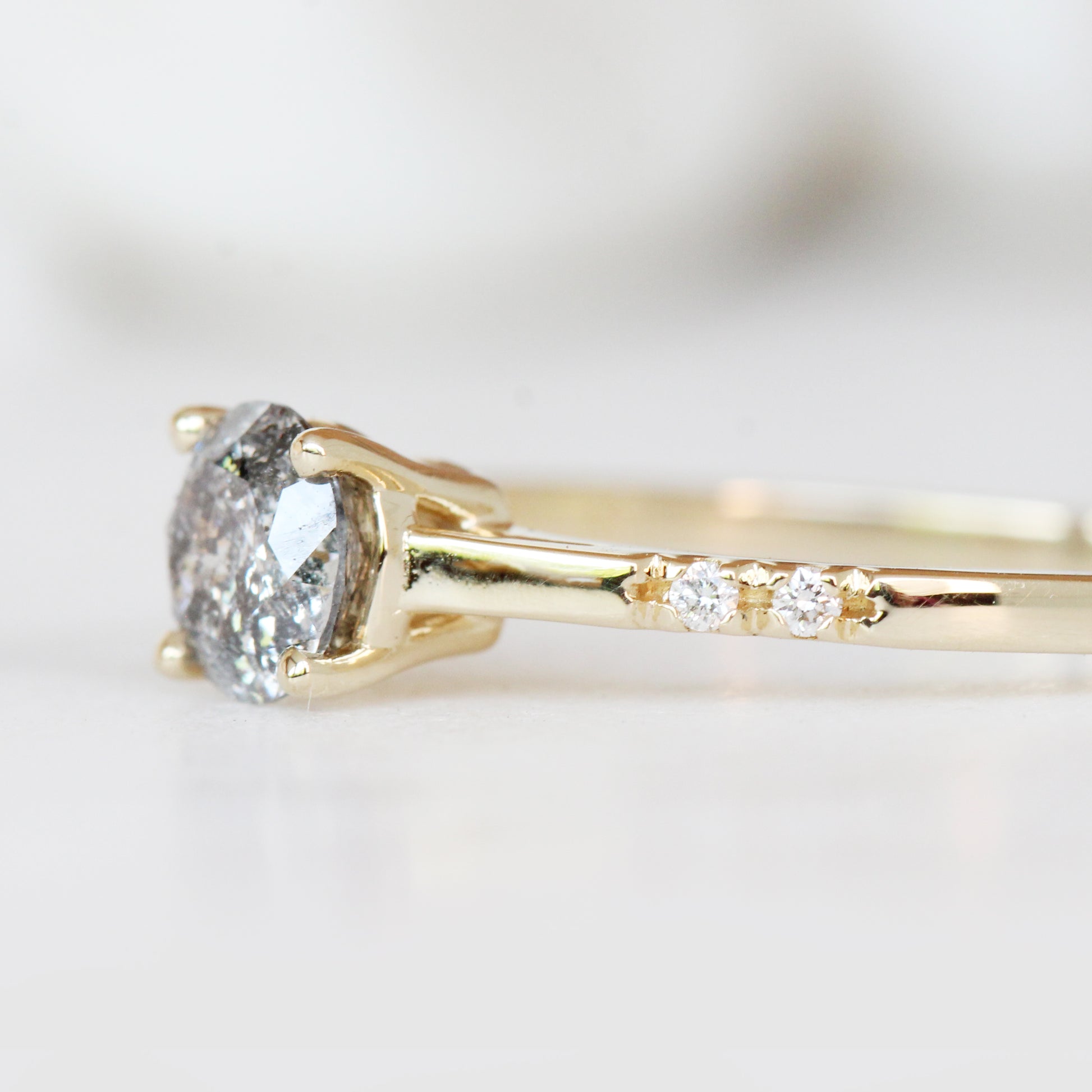 Xavier Ring with a 0.65 Carat Round Dark Celestial Diamond in 14K Yellow Gold - Ready to size and ship - Midwinter Co. Alternative Bridal Rings and Modern Fine Jewelry