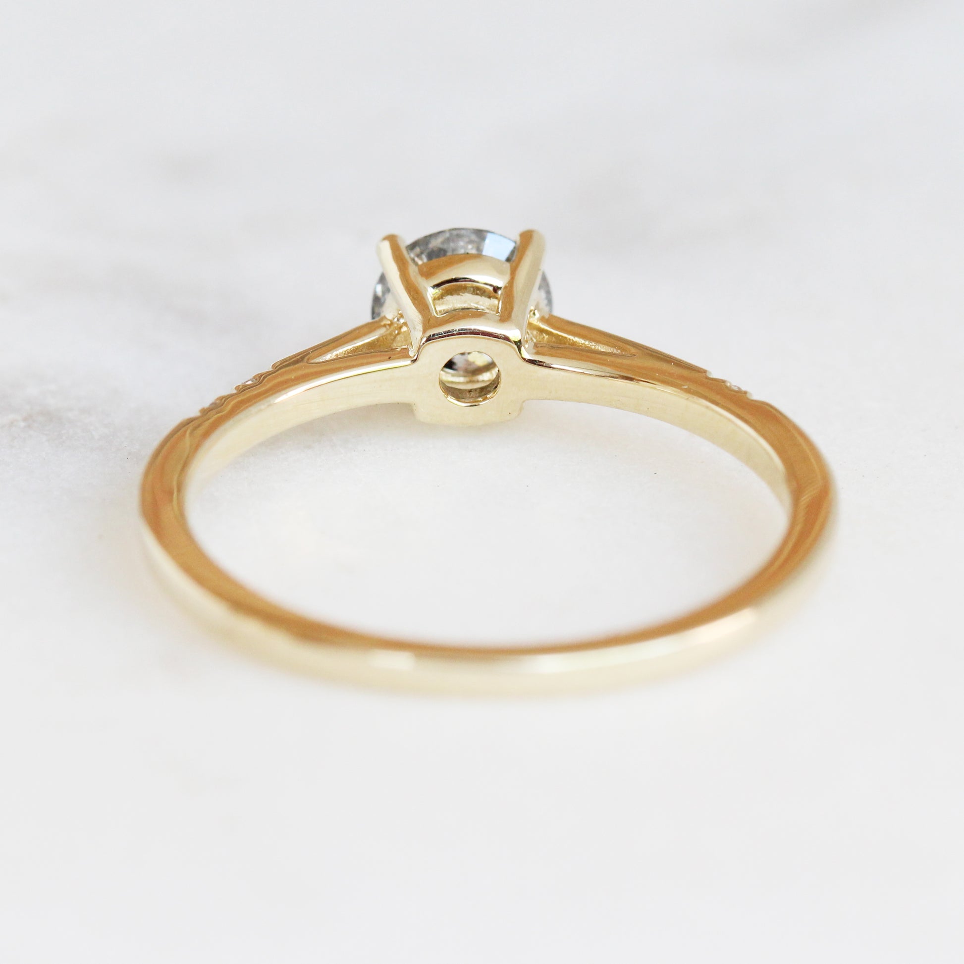 Xavier Ring with a 0.65 Carat Round Dark Celestial Diamond in 14K Yellow Gold - Ready to size and ship - Midwinter Co. Alternative Bridal Rings and Modern Fine Jewelry