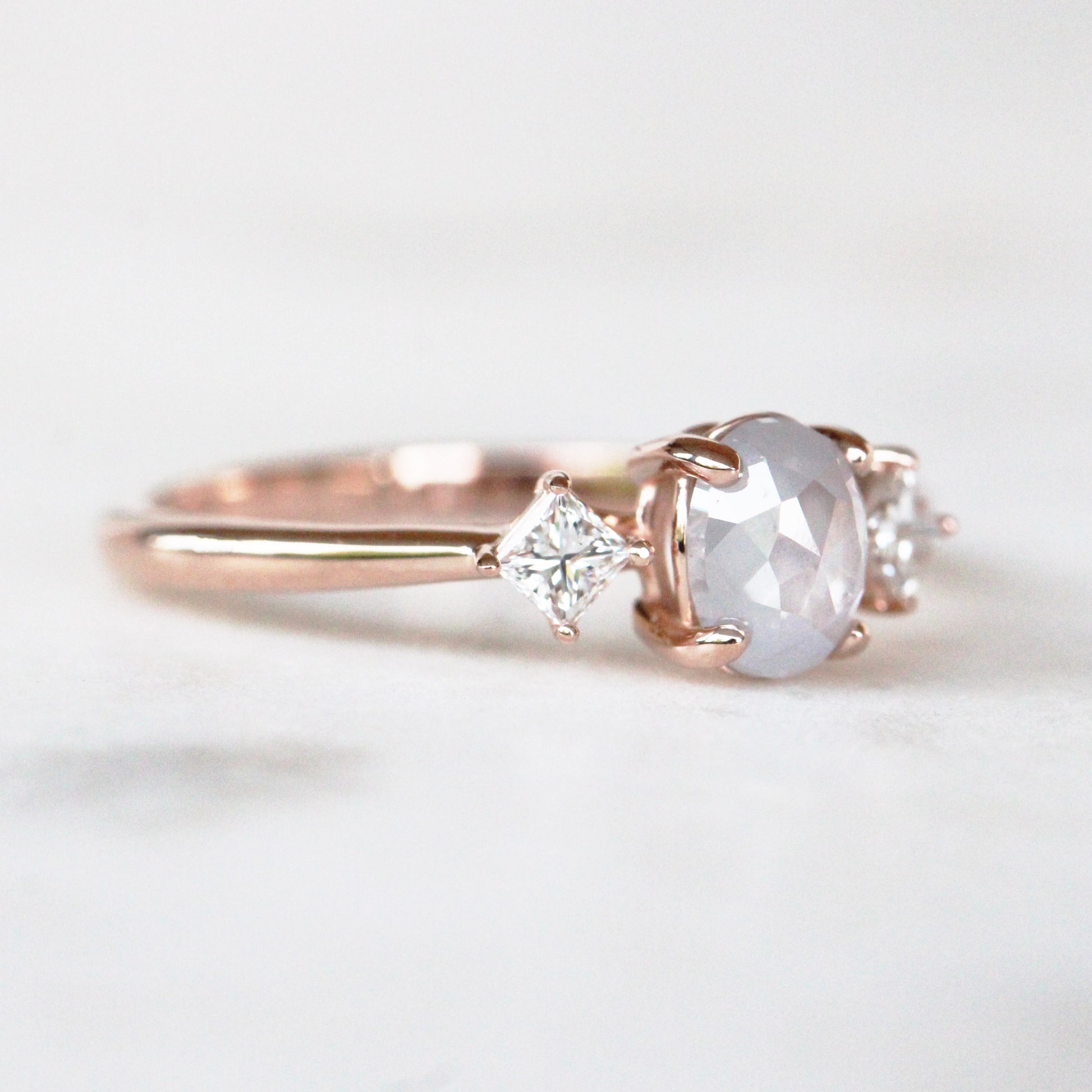 Angelique Ring with a 0.78 Carat Misty White Oval Diamond and White Accent Diamonds in 14k Rose Gold - Ready to Size and Ship - Midwinter Co. Alternative Bridal Rings and Modern Fine Jewelry