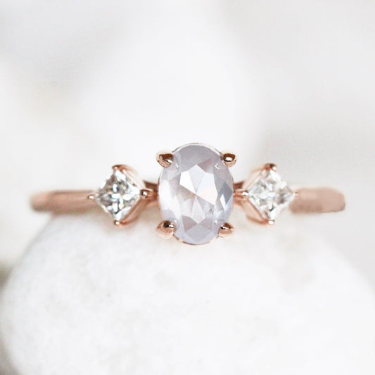 Angelique Ring with a 0.78 Carat Misty White Oval Diamond and White Accent Diamonds in 14k Rose Gold - Ready to Size and Ship - Midwinter Co. Alternative Bridal Rings and Modern Fine Jewelry