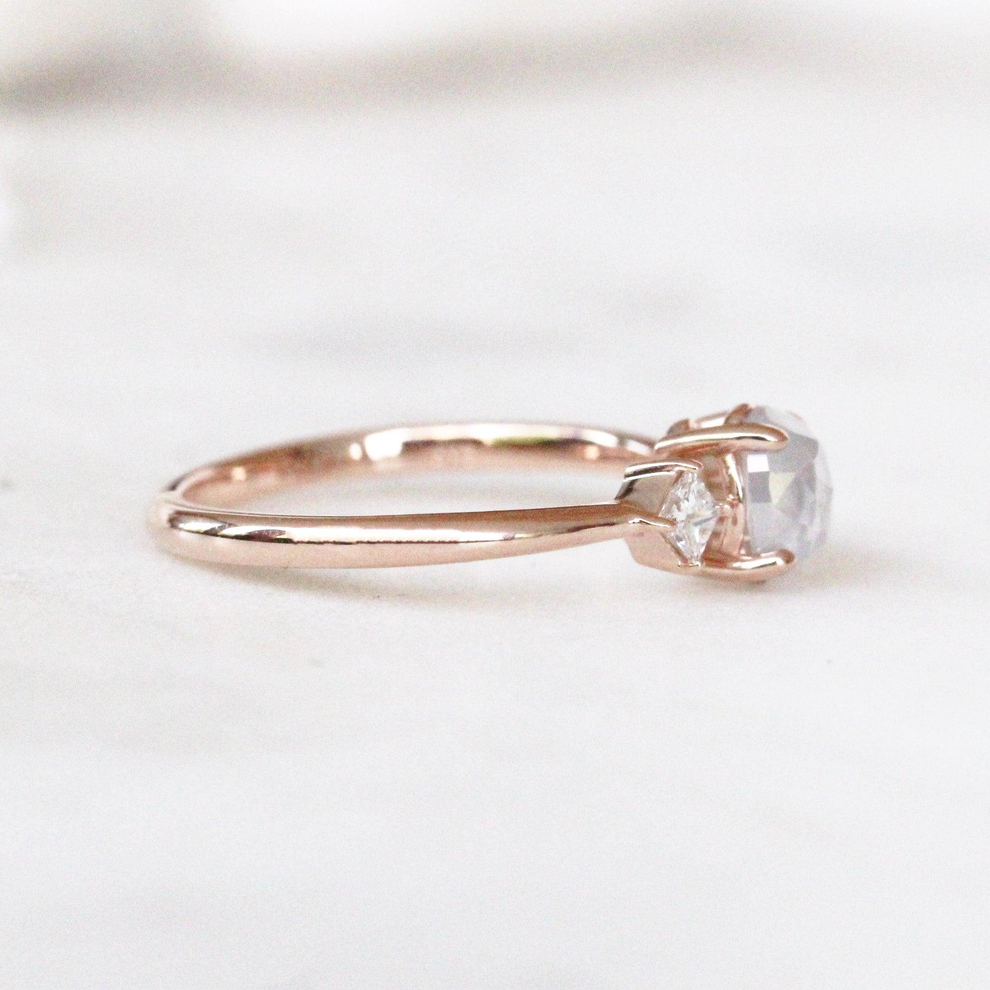 Angelique Ring with a 0.78 Carat Misty White Oval Diamond and White Accent Diamonds in 14k Rose Gold - Ready to Size and Ship - Midwinter Co. Alternative Bridal Rings and Modern Fine Jewelry