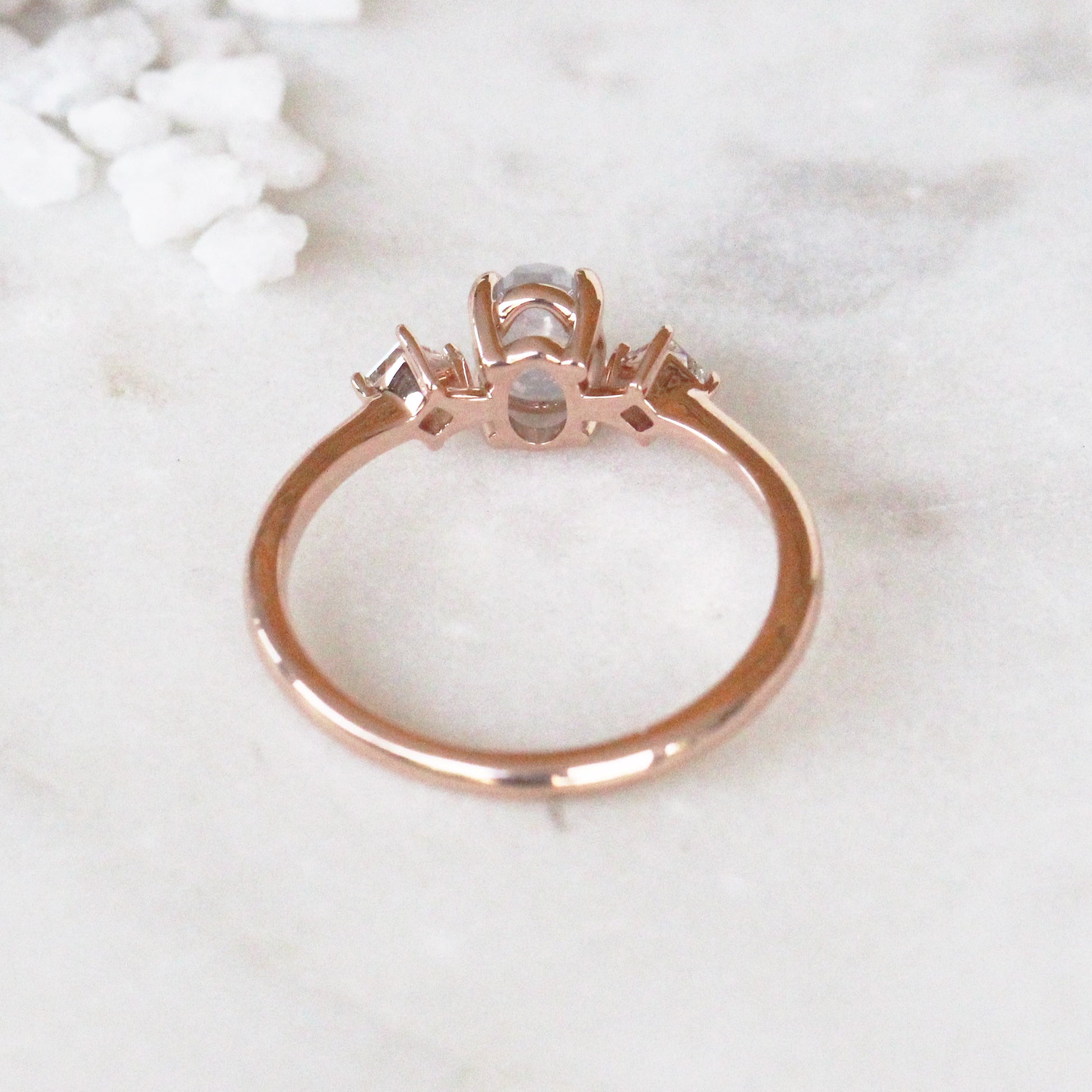 Angelique Ring with a 0.78 Carat Misty White Oval Diamond and White Accent Diamonds in 14k Rose Gold - Ready to Size and Ship - Midwinter Co. Alternative Bridal Rings and Modern Fine Jewelry