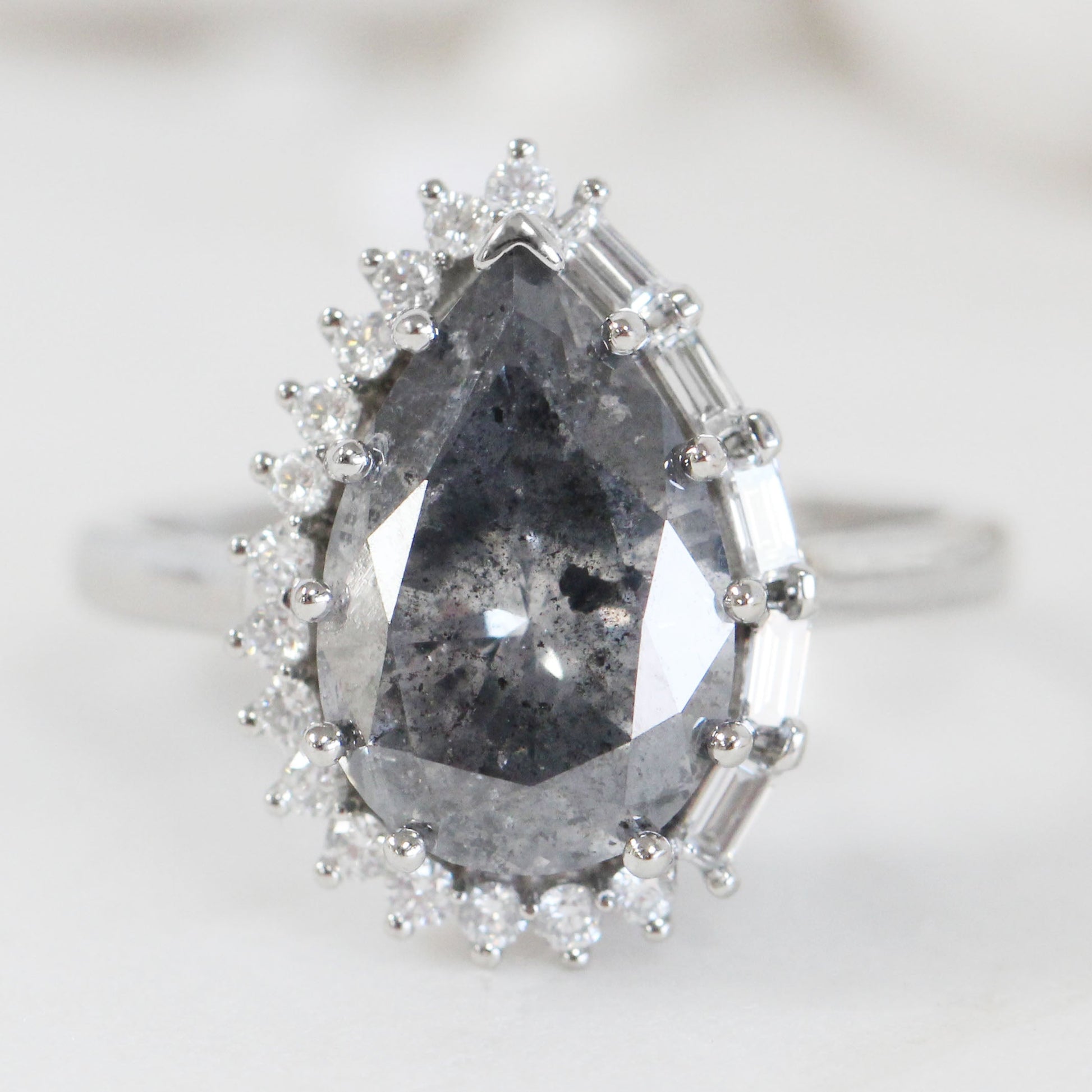 Collins Ring with an IGL Certified 4.02 Carat Pear Celestial Diamond in Platinum - Ready to Size and Ship - Midwinter Co. Alternative Bridal Rings and Modern Fine Jewelry