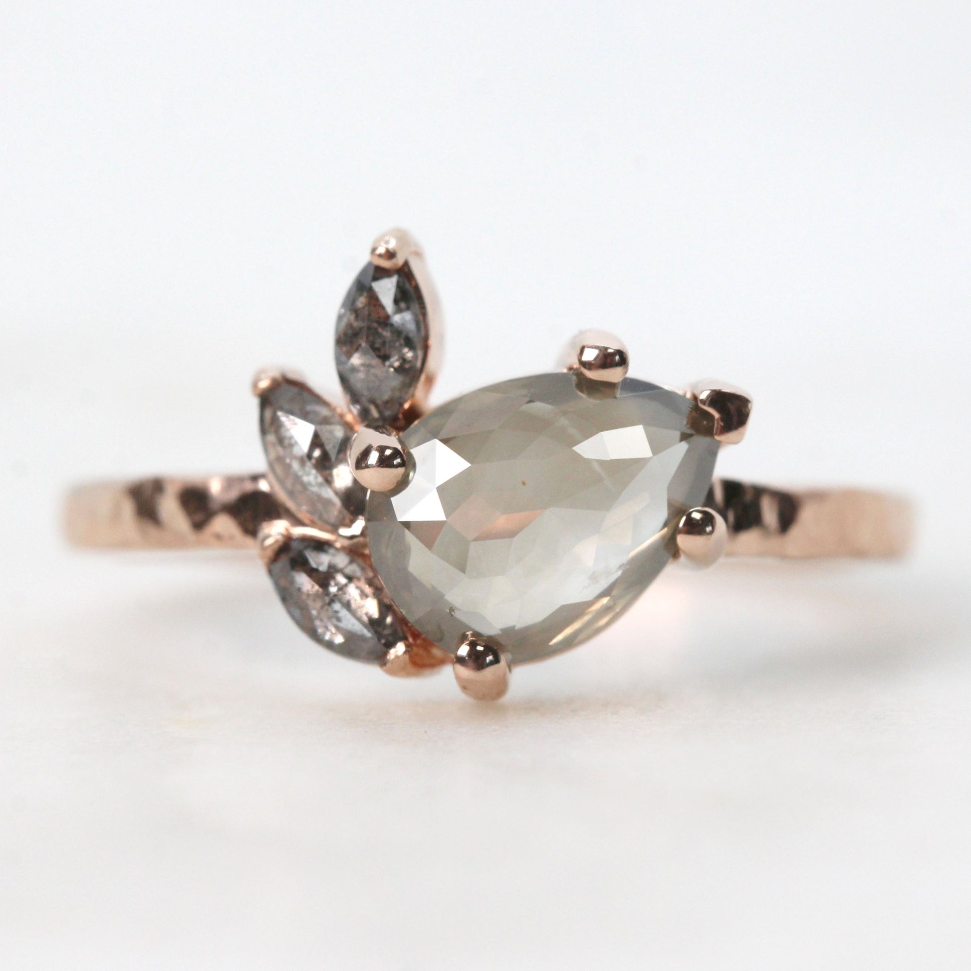 Alyssa Ring with a 1.00 Carat Misty Gray Pear Celestial Diamond and Celestial Diamond Accents in 14k Rose Gold - Ready to Size and Ship - Midwinter Co. Alternative Bridal Rings and Modern Fine Jewelry