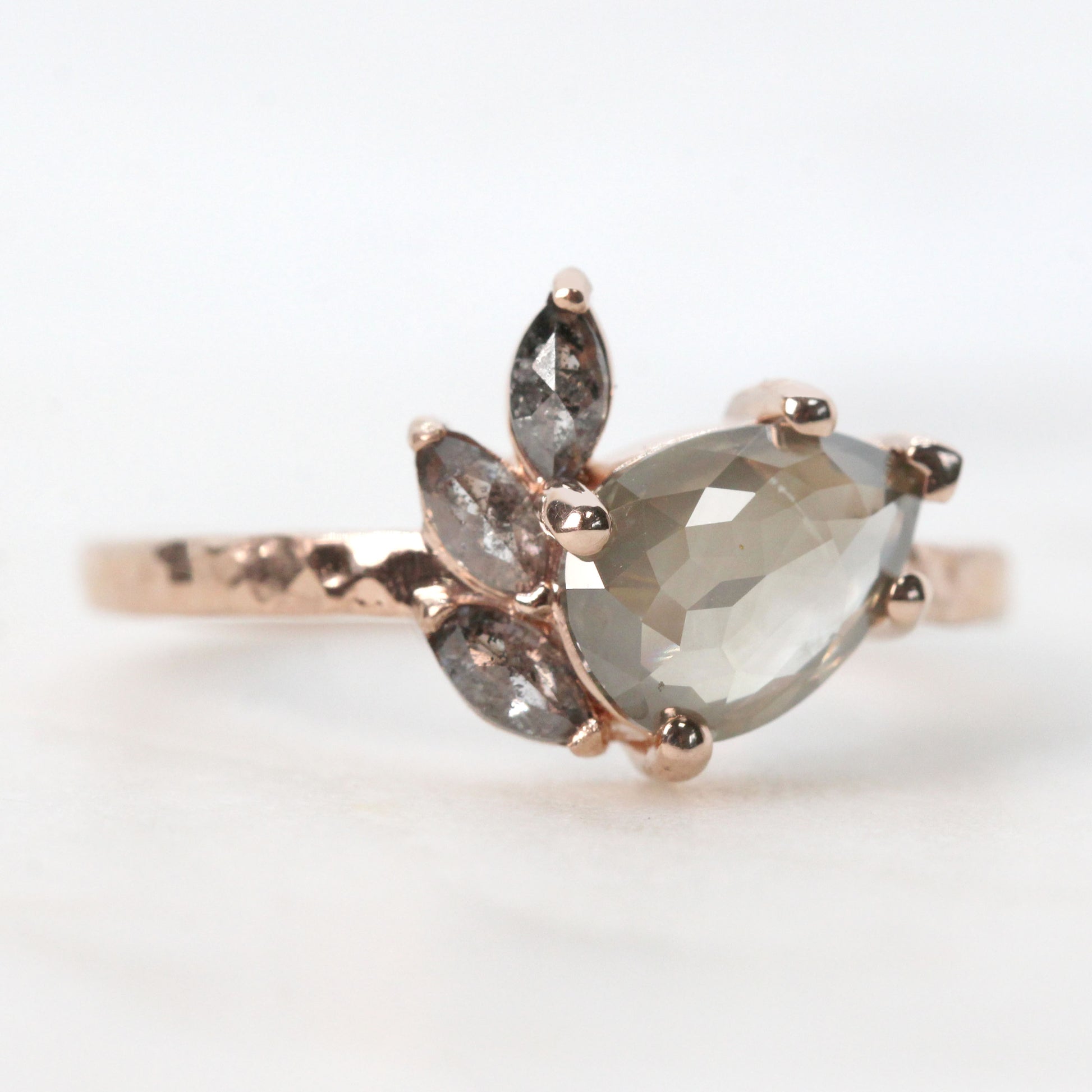 Alyssa Ring with a 1.00 Carat Misty Gray Pear Celestial Diamond and Celestial Diamond Accents in 14k Rose Gold - Ready to Size and Ship - Midwinter Co. Alternative Bridal Rings and Modern Fine Jewelry