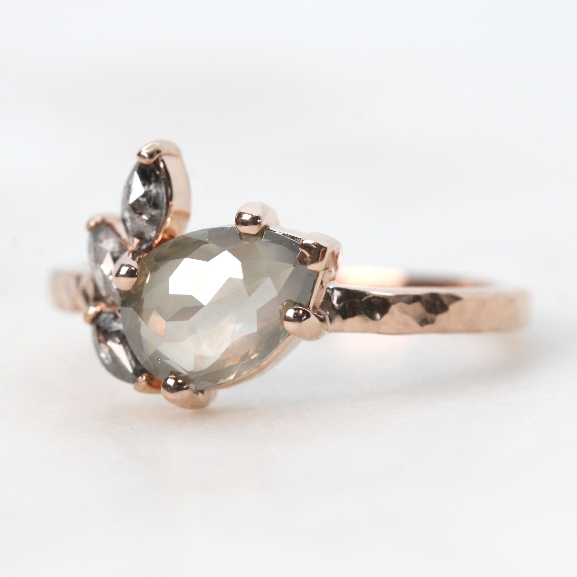 Alyssa Ring with a 1.00 Carat Misty Gray Pear Celestial Diamond and Celestial Diamond Accents in 14k Rose Gold - Ready to Size and Ship - Midwinter Co. Alternative Bridal Rings and Modern Fine Jewelry