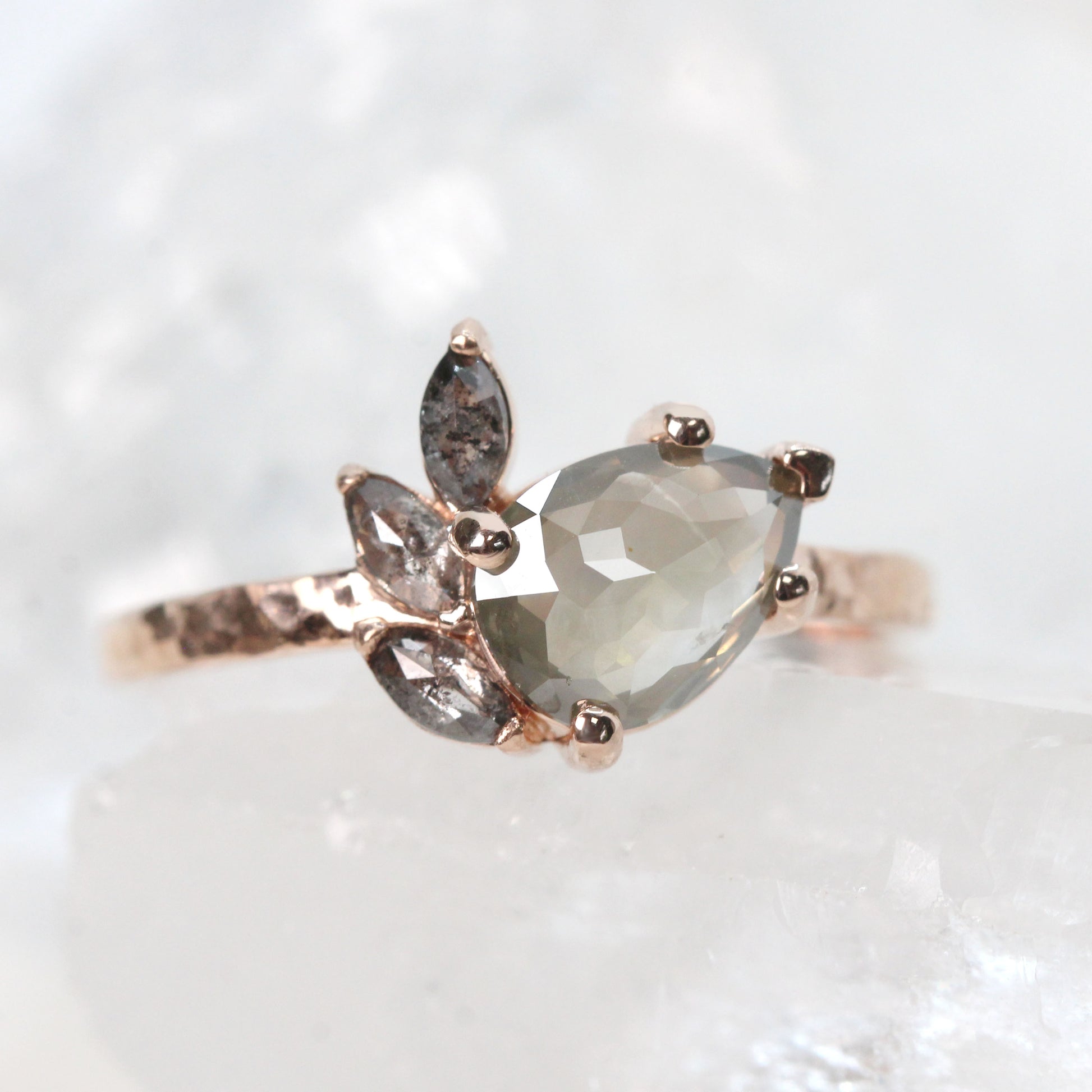 Alyssa Ring with a 1.00 Carat Misty Gray Pear Celestial Diamond and Celestial Diamond Accents in 14k Rose Gold - Ready to Size and Ship - Midwinter Co. Alternative Bridal Rings and Modern Fine Jewelry