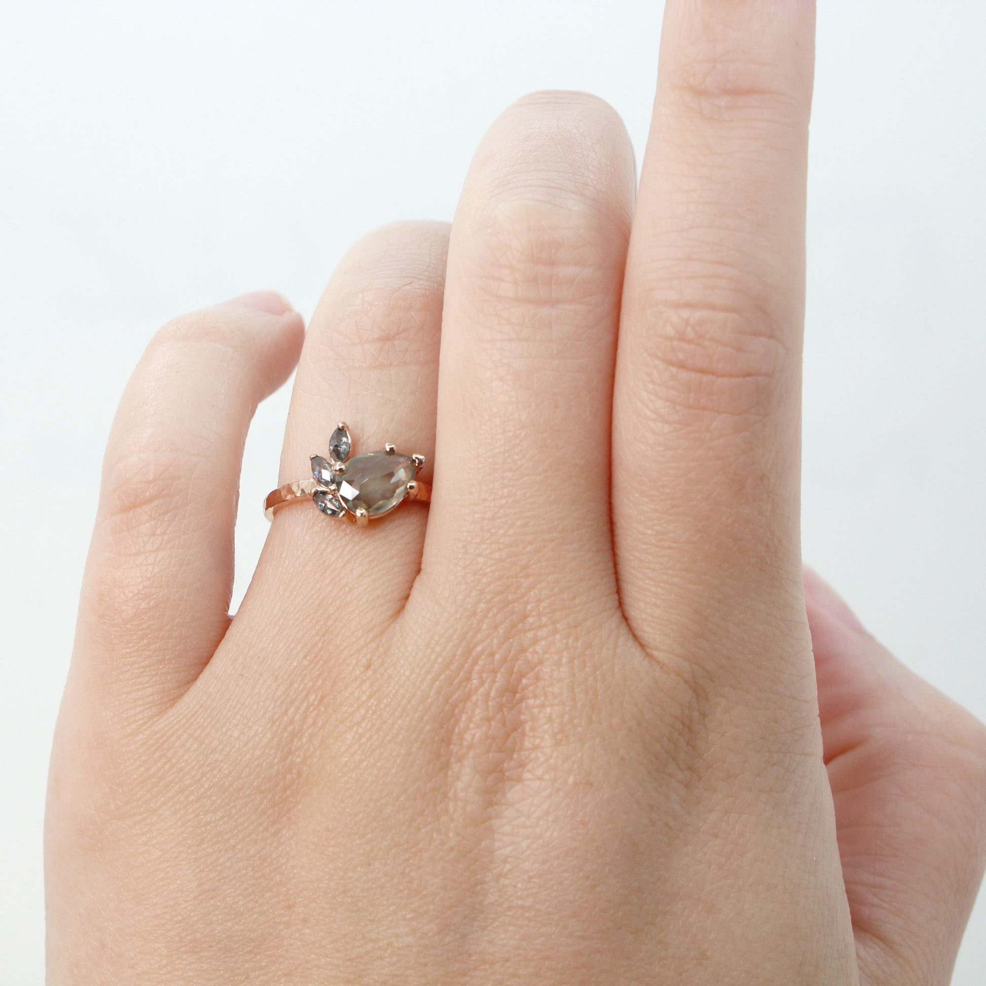 Alyssa Ring with a 1.00 Carat Misty Gray Pear Celestial Diamond and Celestial Diamond Accents in 14k Rose Gold - Ready to Size and Ship - Midwinter Co. Alternative Bridal Rings and Modern Fine Jewelry