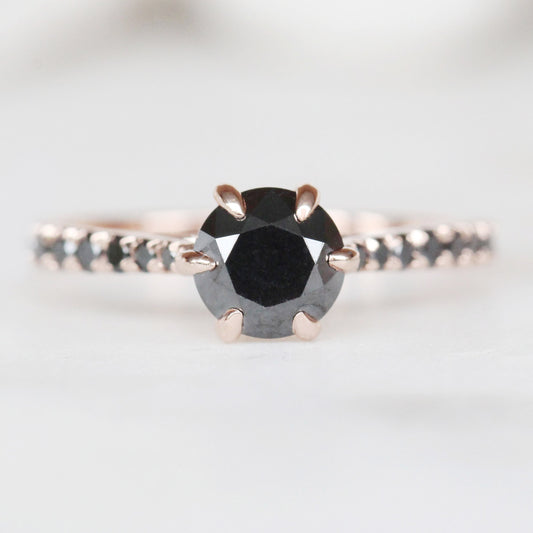 Bonita Ring with a 1 Carat Black Diamond and Twenty French Set Black Accent Diamonds in 10k Rose Gold - Ready to Size and Ship - Midwinter Co. Alternative Bridal Rings and Modern Fine Jewelry