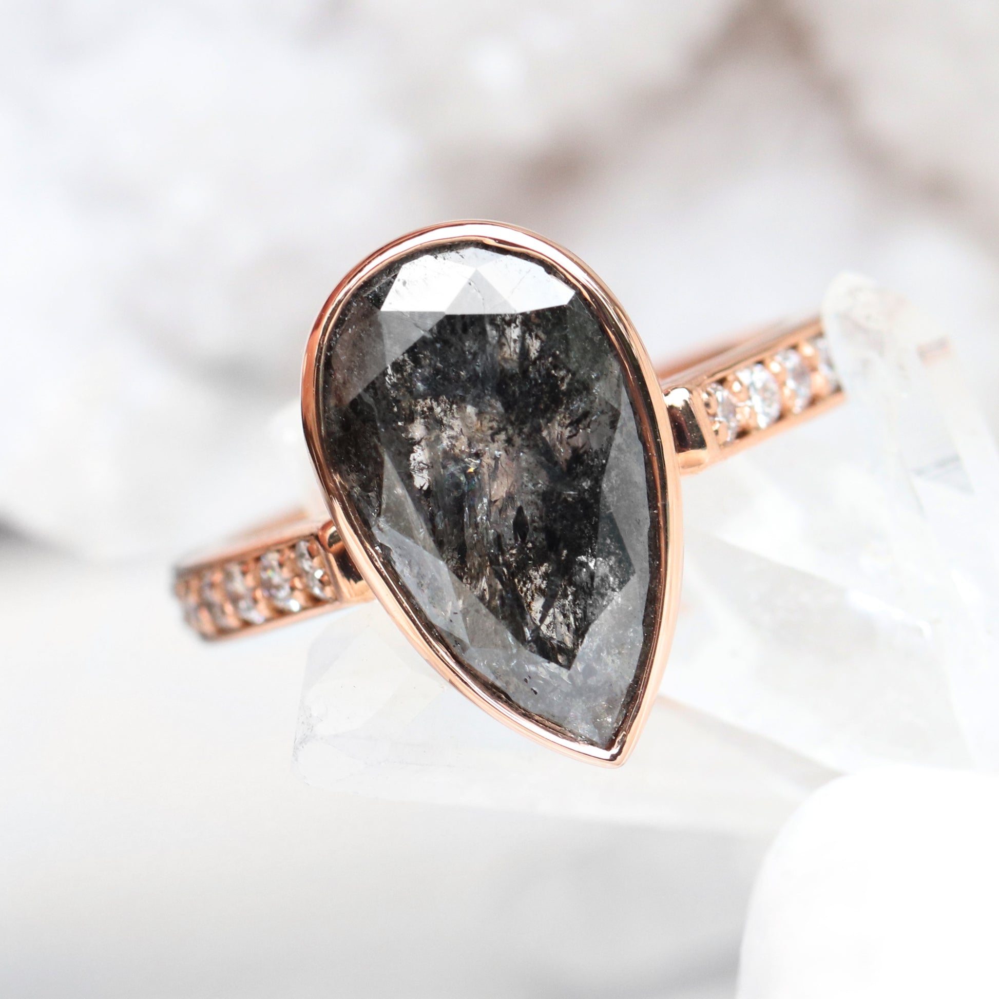 Corie Ring bezel 4.39 carat black Celestial Pear Diamond - Ready to Size and Ship - Midwinter Co. Alternative Bridal Rings and Modern Fine Jewelry