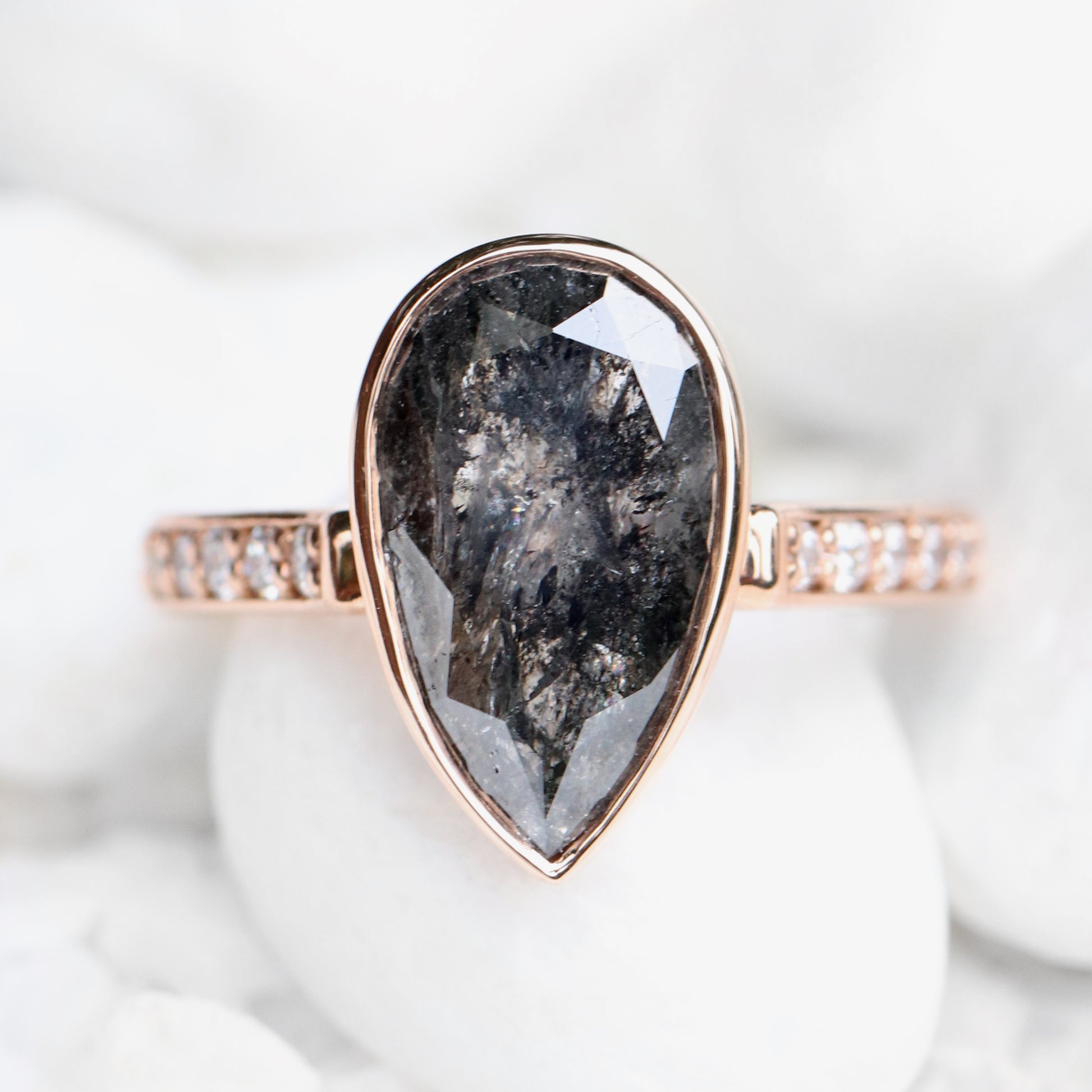 Corie Ring bezel 4.39 carat black Celestial Pear Diamond - Ready to Size and Ship - Midwinter Co. Alternative Bridal Rings and Modern Fine Jewelry