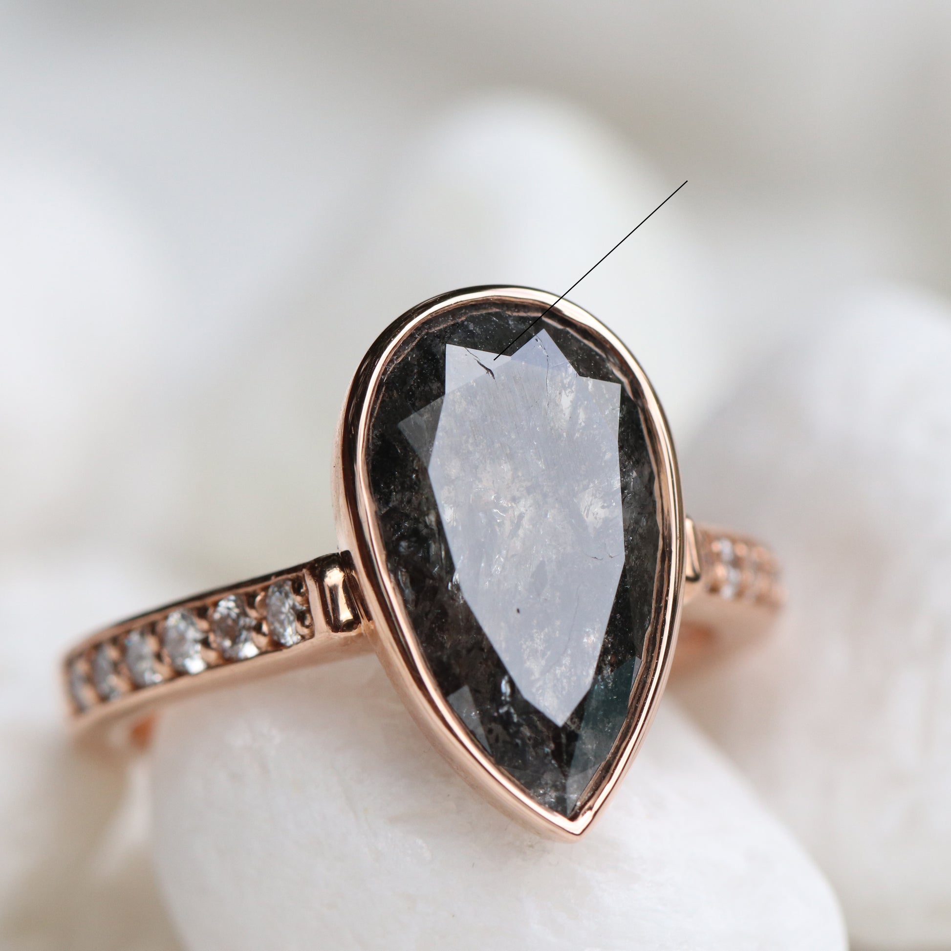 Corie Ring bezel 4.39 carat black Celestial Pear Diamond - Ready to Size and Ship - Midwinter Co. Alternative Bridal Rings and Modern Fine Jewelry