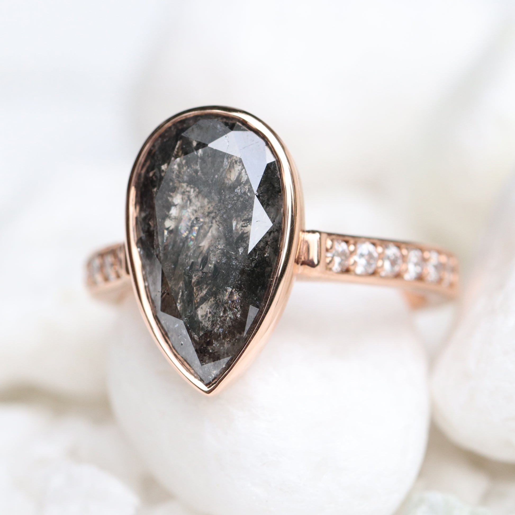 Corie Ring bezel 4.39 carat black Celestial Pear Diamond - Ready to Size and Ship - Midwinter Co. Alternative Bridal Rings and Modern Fine Jewelry