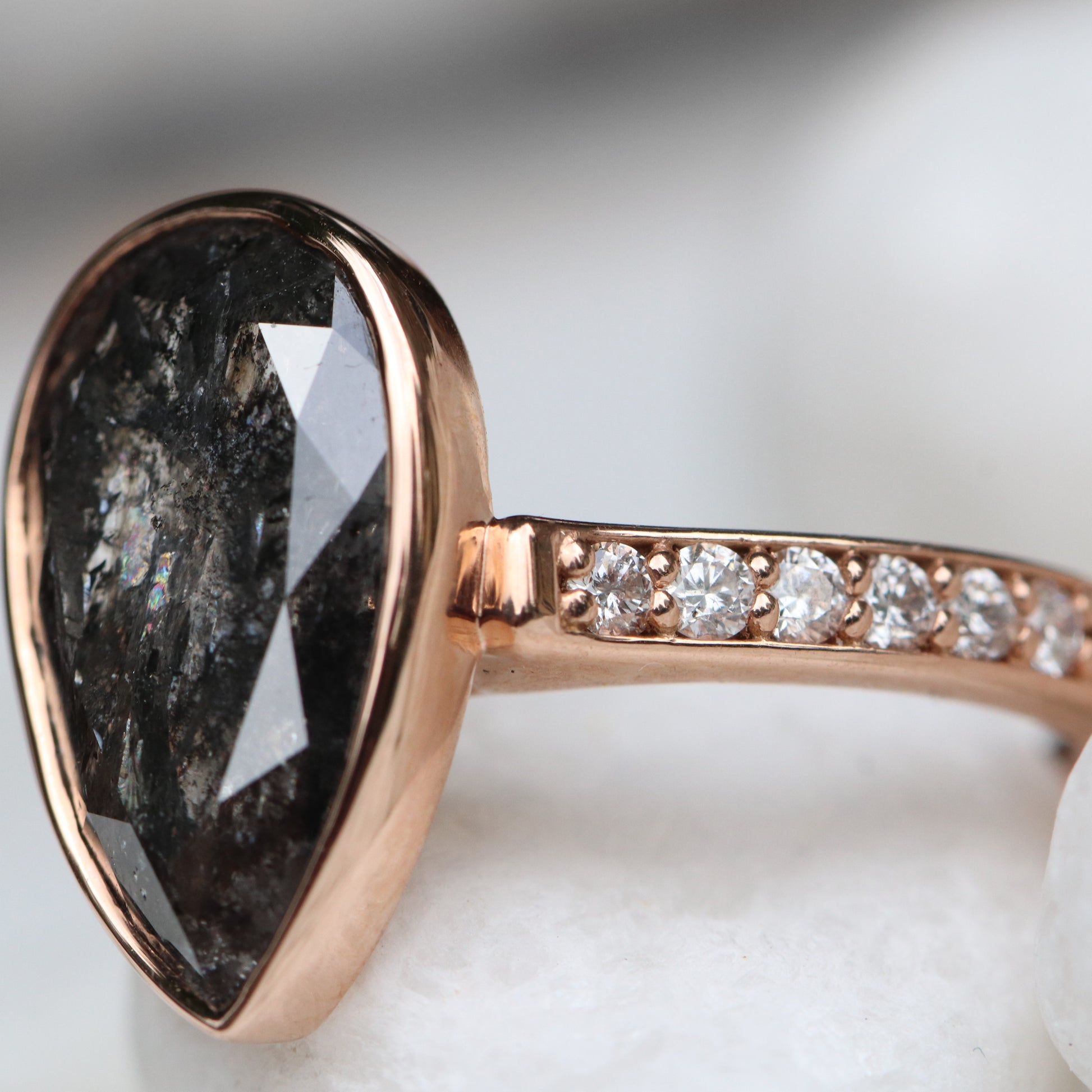 Corie Ring bezel 4.39 carat black Celestial Pear Diamond - Ready to Size and Ship - Midwinter Co. Alternative Bridal Rings and Modern Fine Jewelry