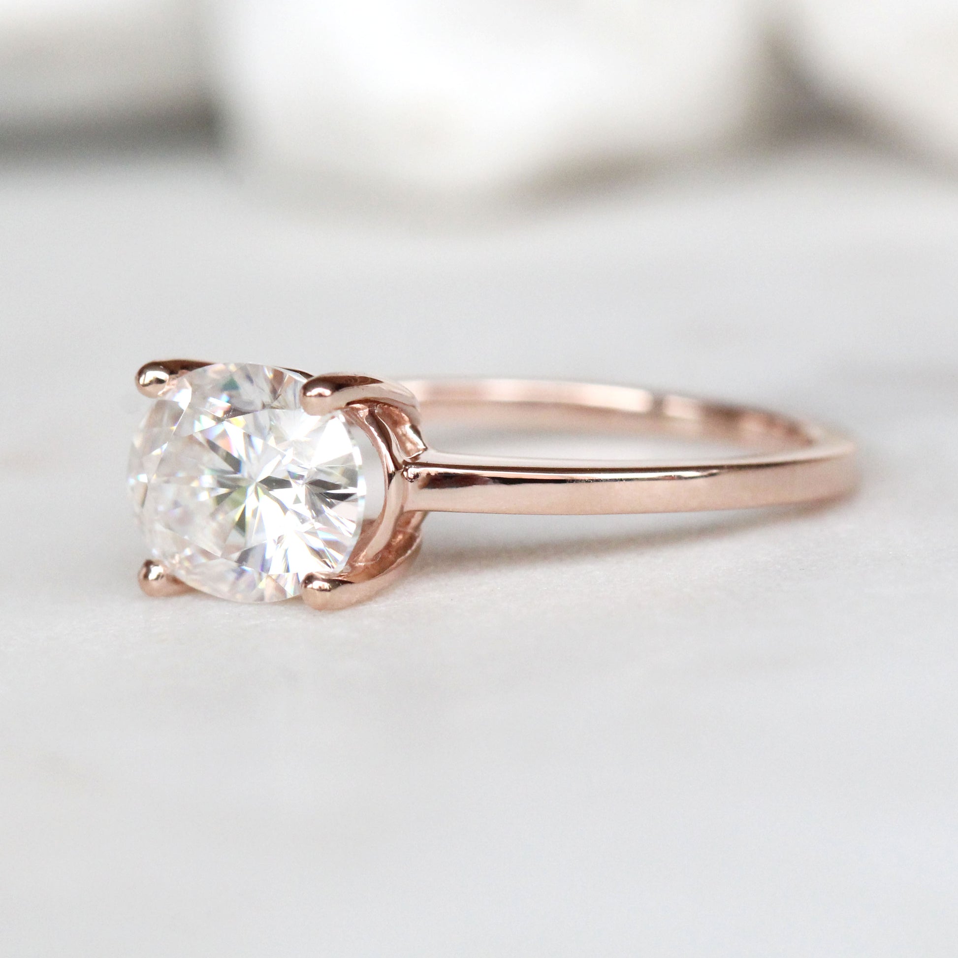 CAELEN Prima Ring with a 1.91 Carat Clear Oval Moissanite in 10k Rose Gold - Ready to Size and Ship - Midwinter Co. Alternative Bridal Rings and Modern Fine Jewelry