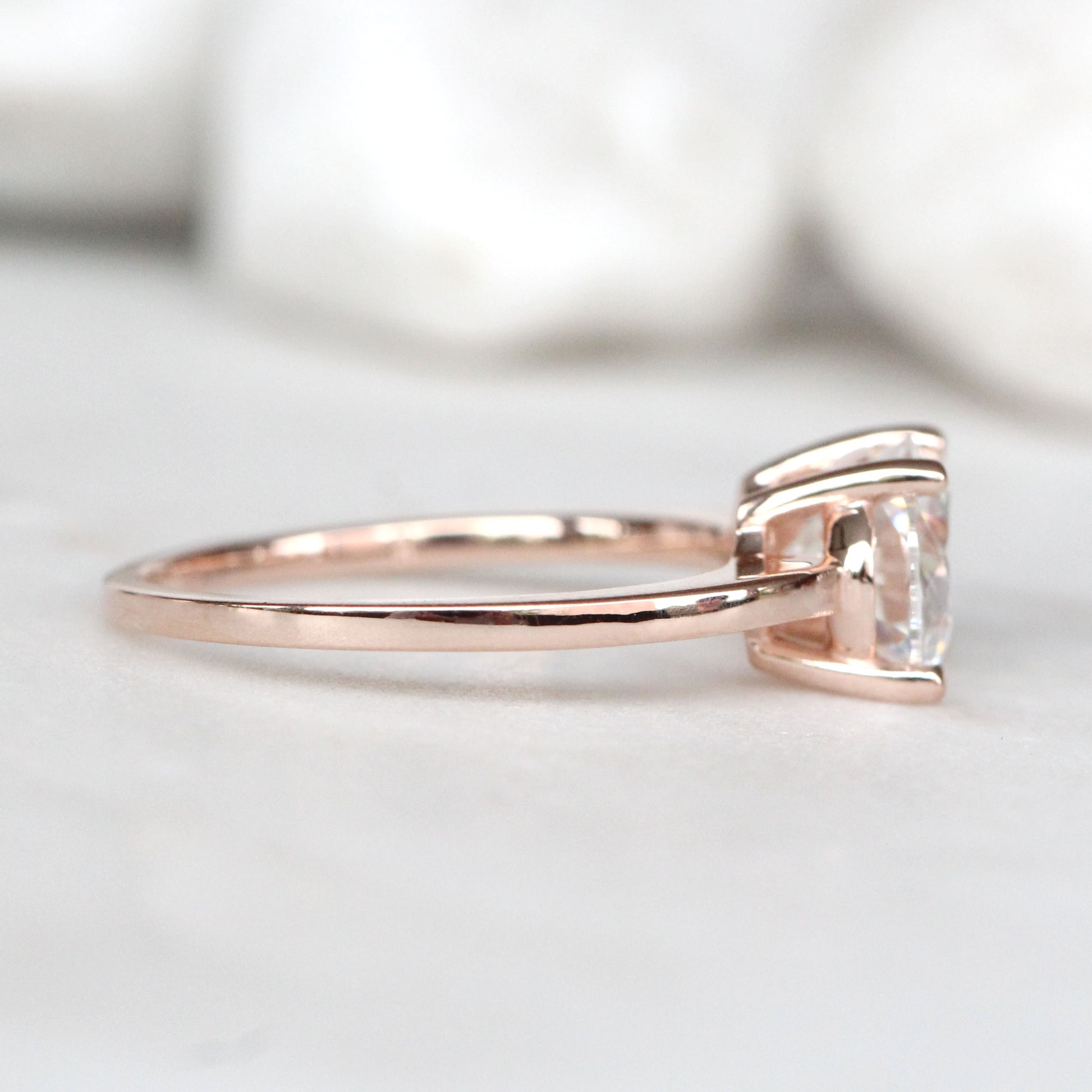 CAELEN Prima Ring with a 1.91 Carat Clear Oval Moissanite in 10k Rose Gold - Ready to Size and Ship - Midwinter Co. Alternative Bridal Rings and Modern Fine Jewelry