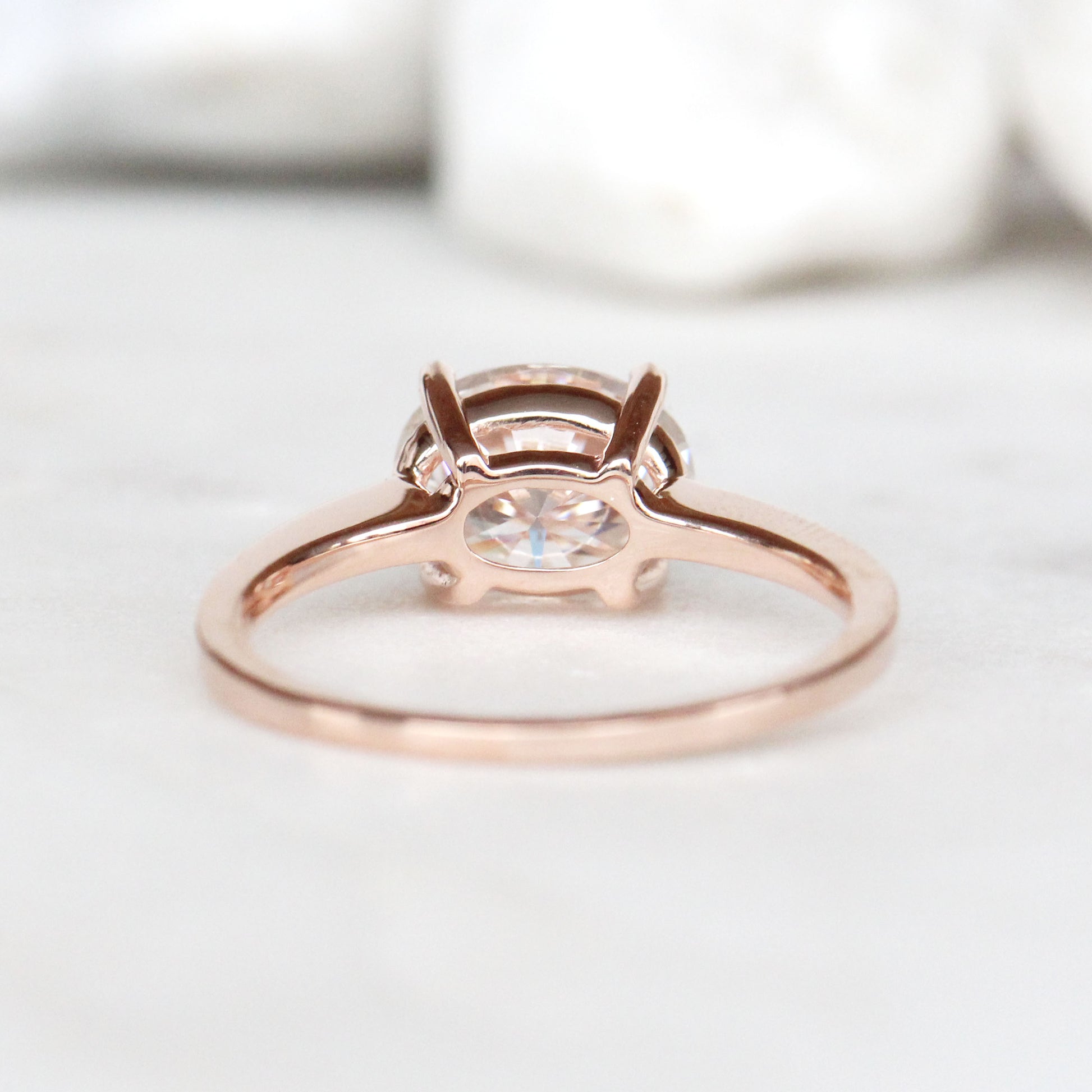 CAELEN Prima Ring with a 1.91 Carat Clear Oval Moissanite in 10k Rose Gold - Ready to Size and Ship - Midwinter Co. Alternative Bridal Rings and Modern Fine Jewelry