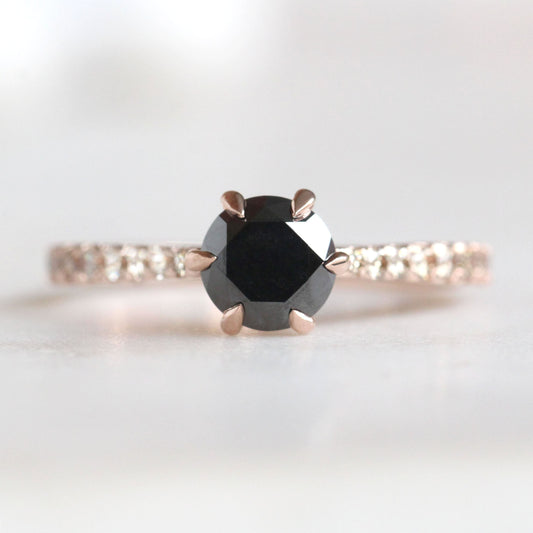 Bonita Ring with a 1 Carat Black Diamond and Twenty French Set Warm Gray Diamonds in 10k Rose Gold - Ready to Size and Ship - Midwinter Co. Alternative Bridal Rings and Modern Fine Jewelry