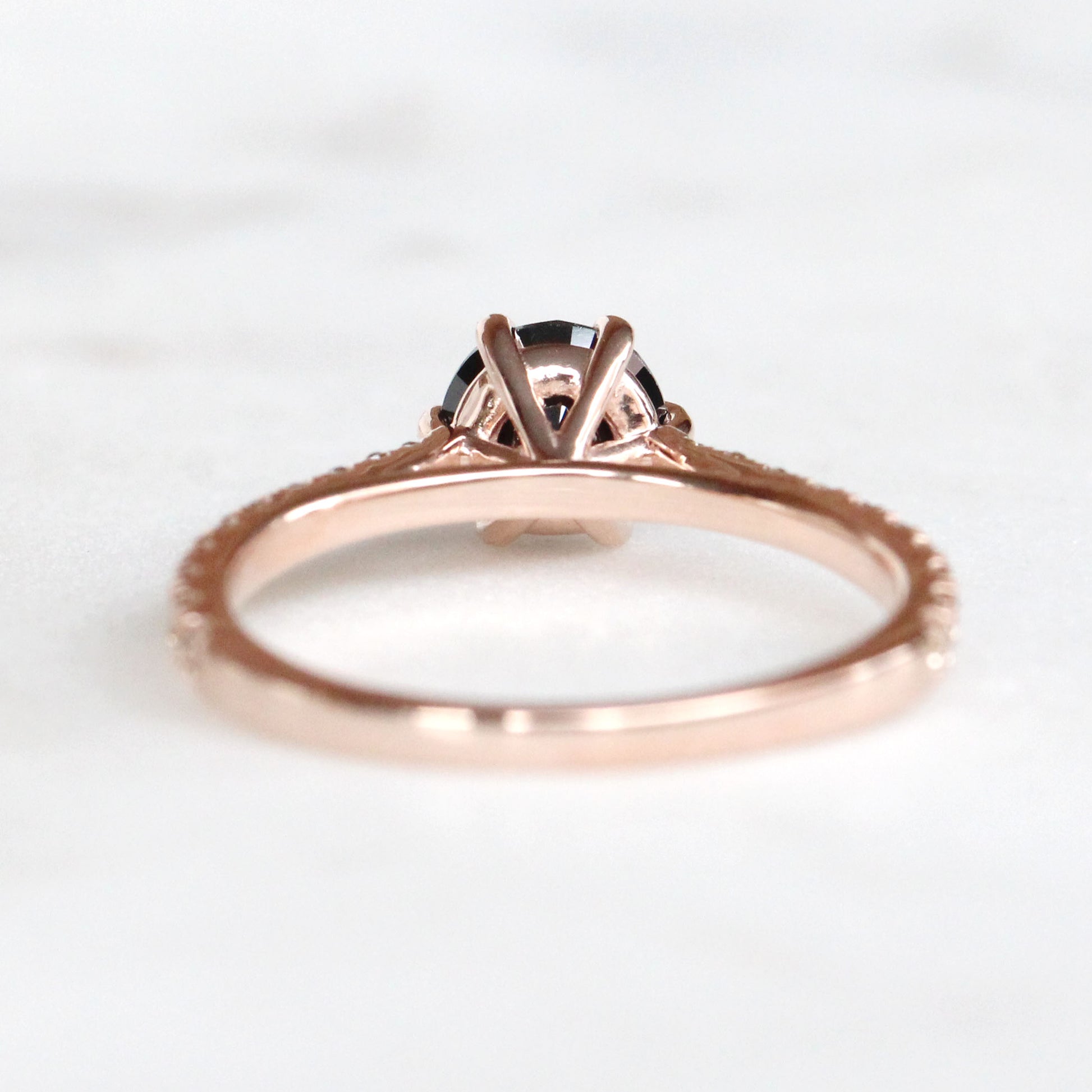 CAELEN Bonita Ring with a 1 Carat Black Diamond and Twenty French Set White Diamonds in 10k Rose Gold - Ready to Size and Ship - Midwinter Co. Alternative Bridal Rings and Modern Fine Jewelry