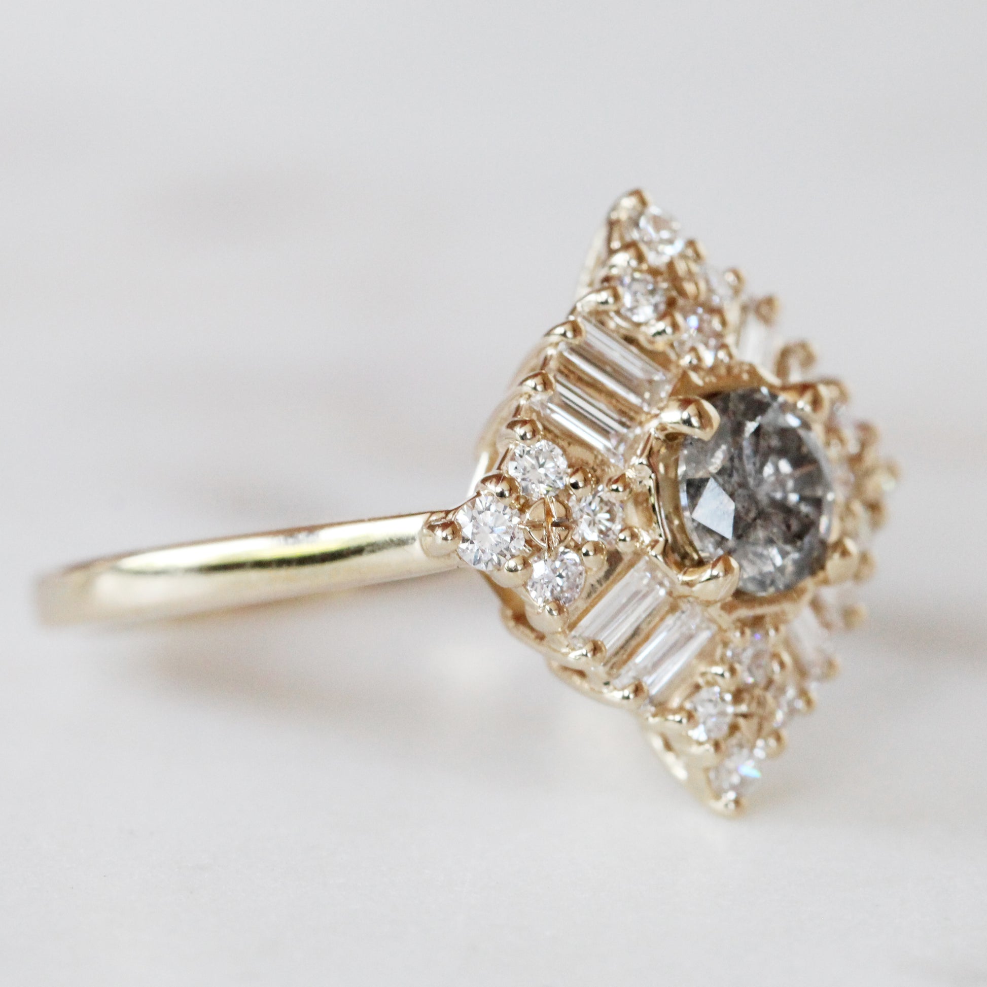 Winnifred Ring with a Celestial Round Diamond and Halo in 14k Yellow Gold - Ready to Size and Ship - Midwinter Co. Alternative Bridal Rings and Modern Fine Jewelry