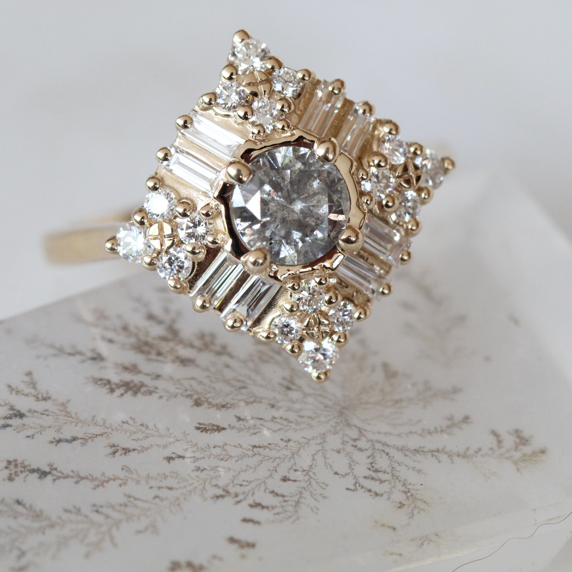 Winnifred Ring with a Celestial Round Diamond and Halo in 14k Yellow Gold - Ready to Size and Ship - Midwinter Co. Alternative Bridal Rings and Modern Fine Jewelry